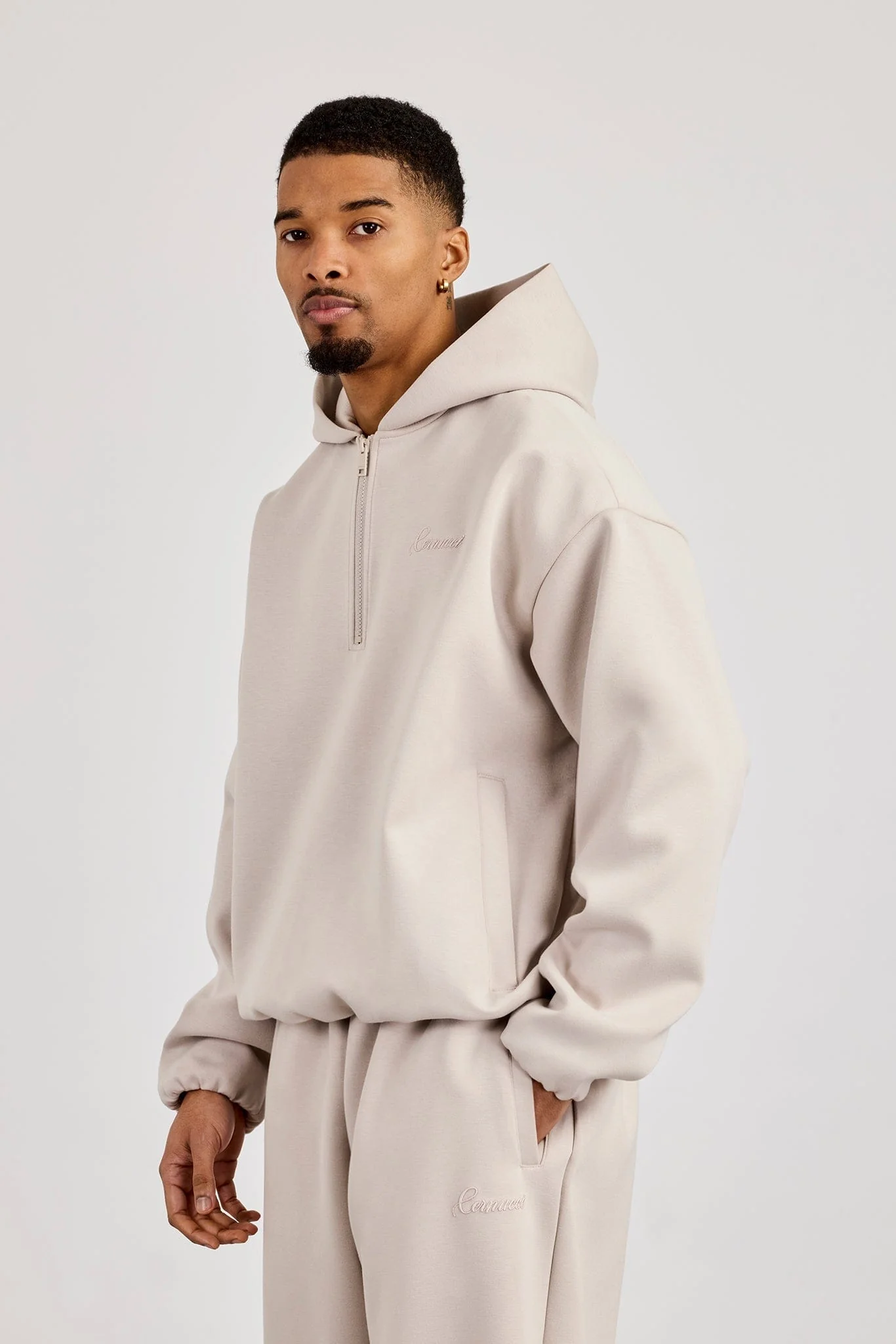 Cernucci Scuba Half Zip Hoodie - Light Grey - Image 4