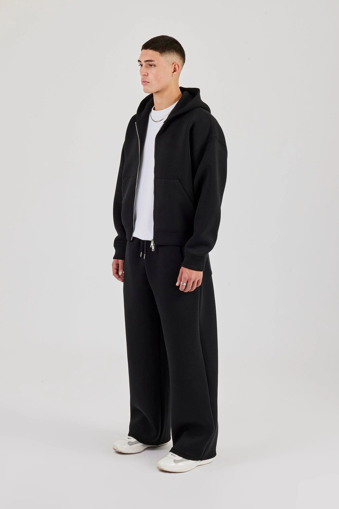 Cernucci Scuba Zip Through Boxy Hoodie & Baggy Fit Trouser - Black - Image 2