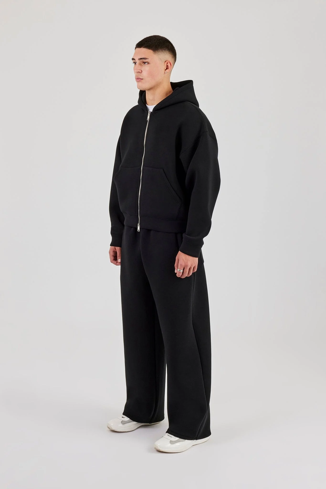 Cernucci Scuba Zip Through Boxy Hoodie & Baggy Fit Trouser - Black - Image 4