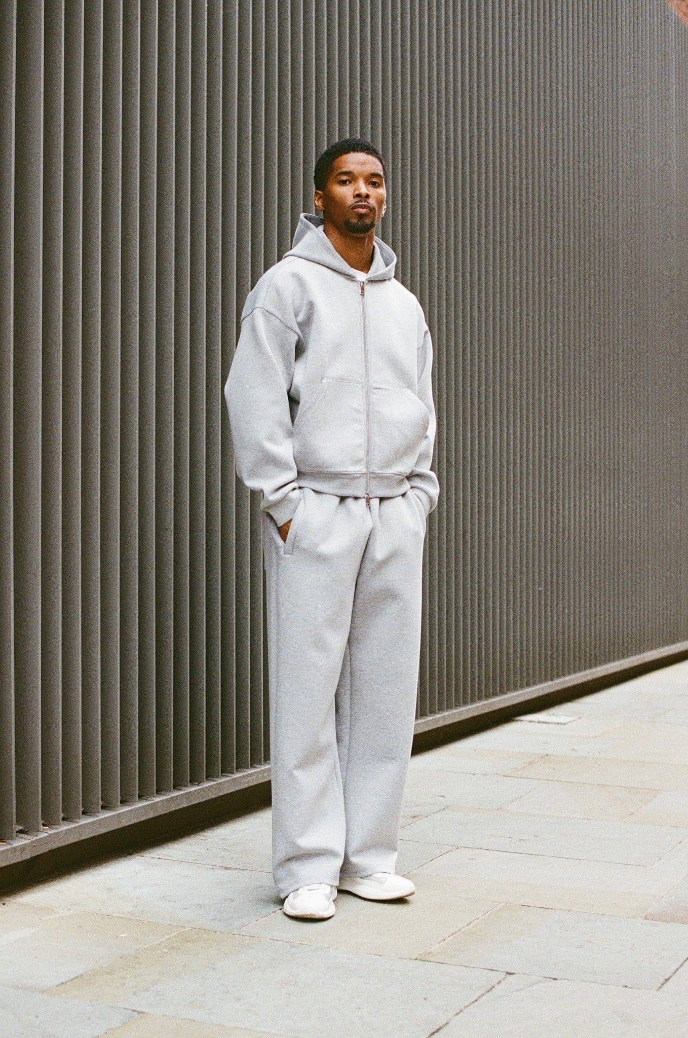 Cernucci Scuba Zip Through Boxy Hoodie & Baggy Fit Trouser - Grey - Image 2