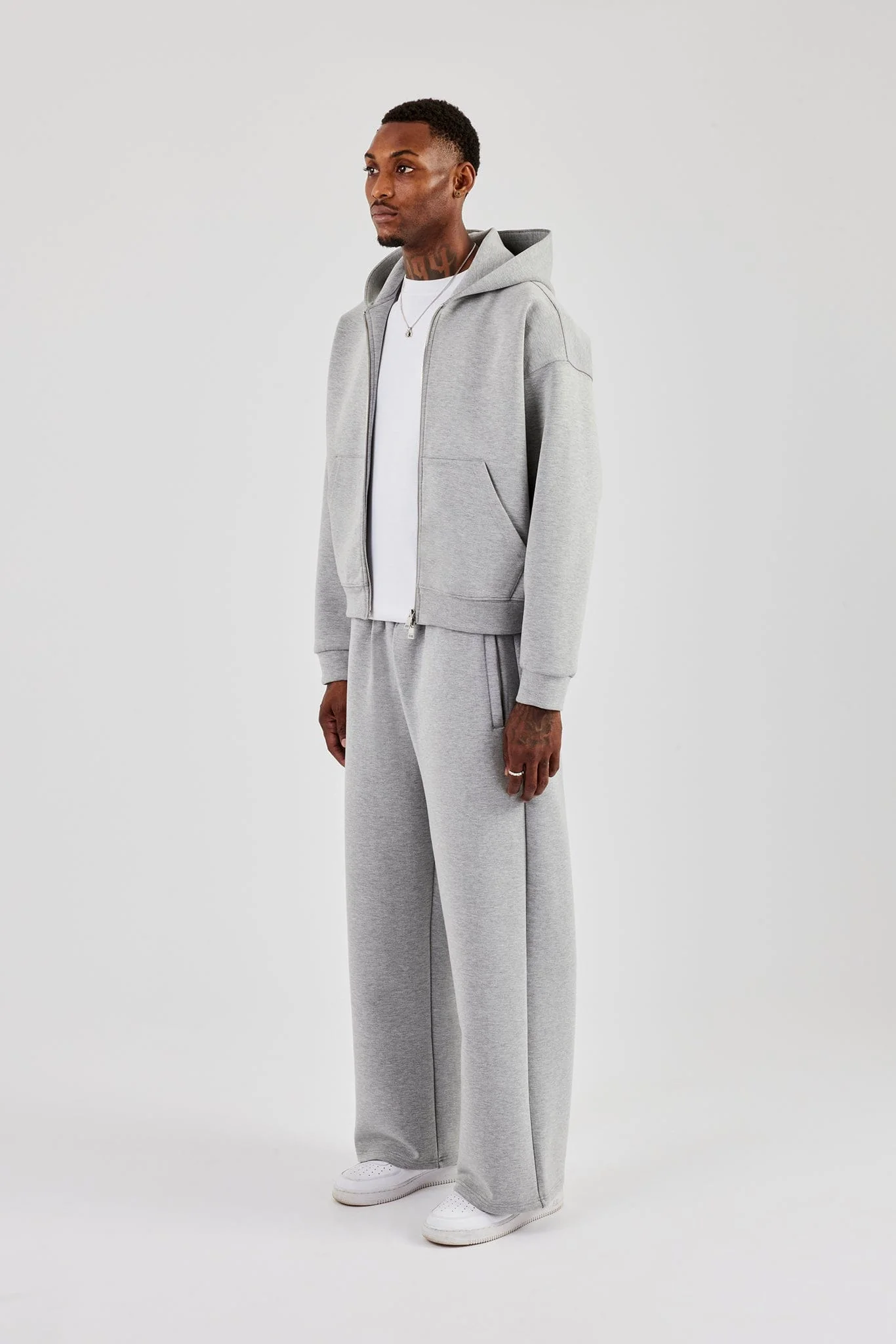 Cernucci Scuba Zip Through Boxy Hoodie & Baggy Fit Trouser - Grey - Image 4
