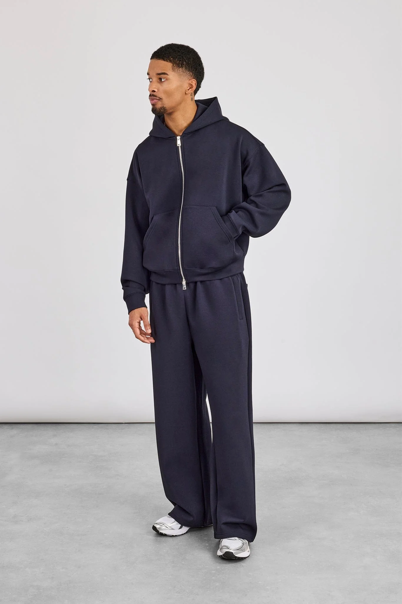 Cernucci Scuba Zip Through Boxy Hoodie & Baggy Fit Trouser - Navy - Image 2
