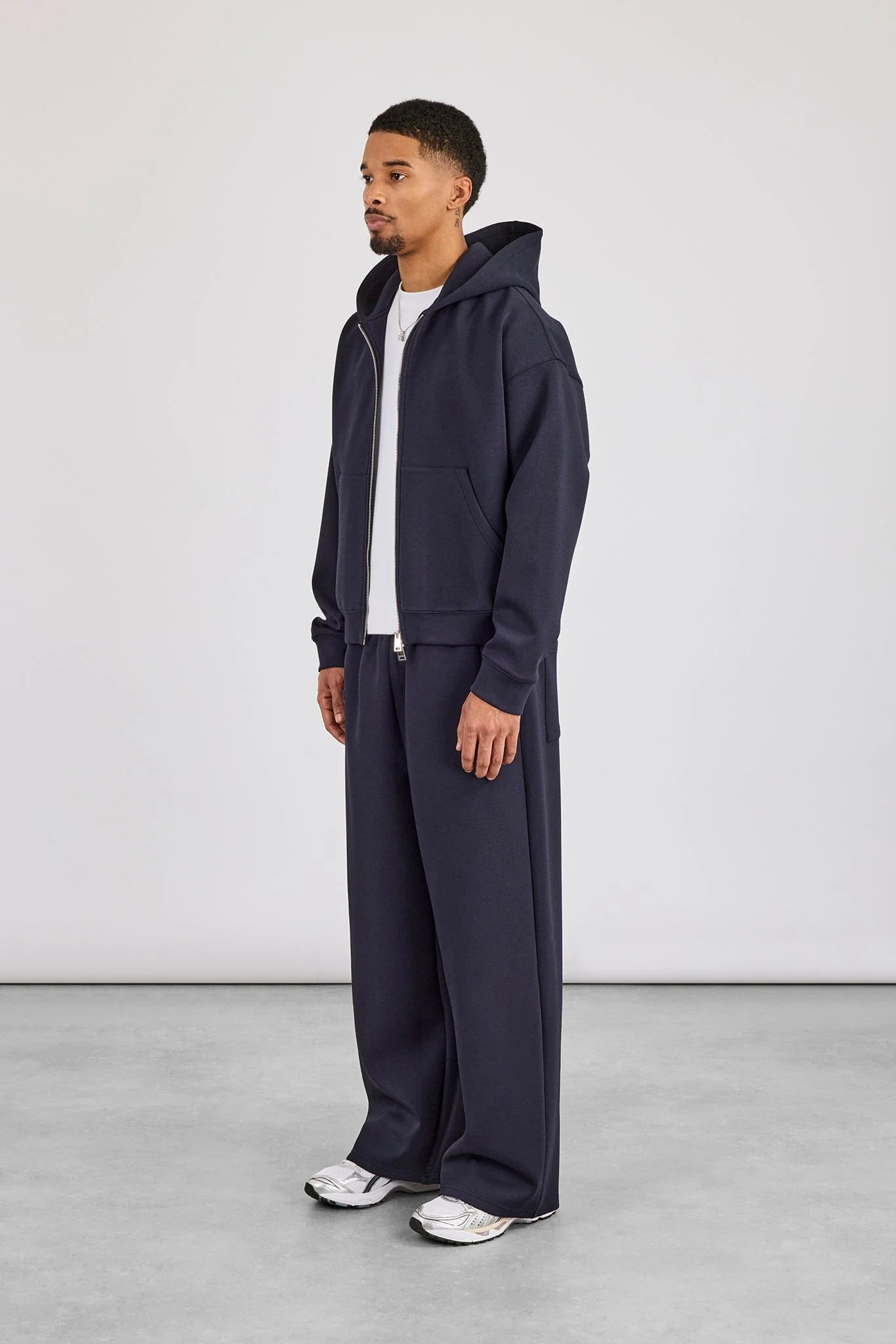 Cernucci Scuba Zip Through Boxy Hoodie & Baggy Fit Trouser - Navy - Image 3