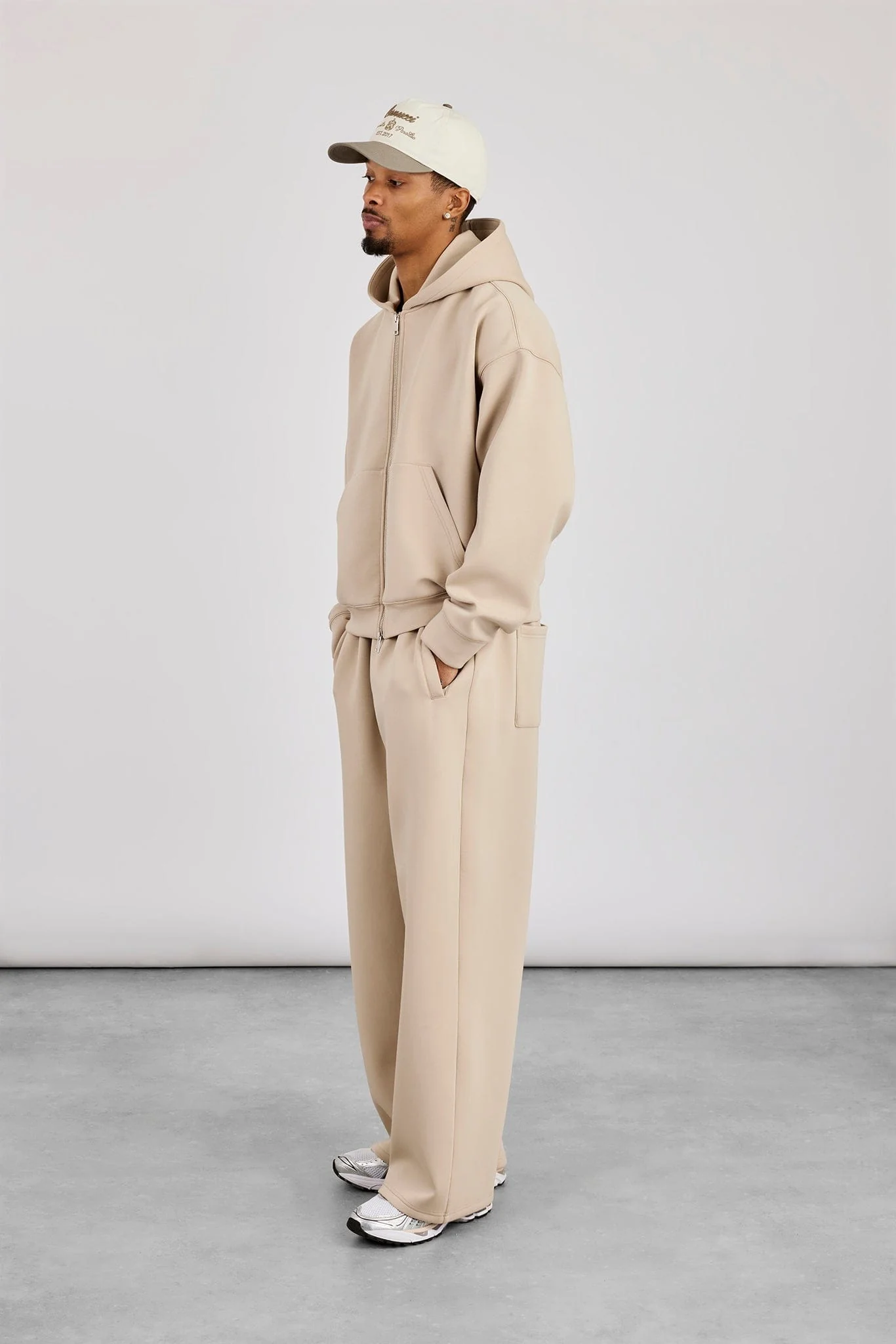 Cernucci Scuba Zip Through Boxy Hoodie & Baggy Fit Trouser - Stone - Image 2