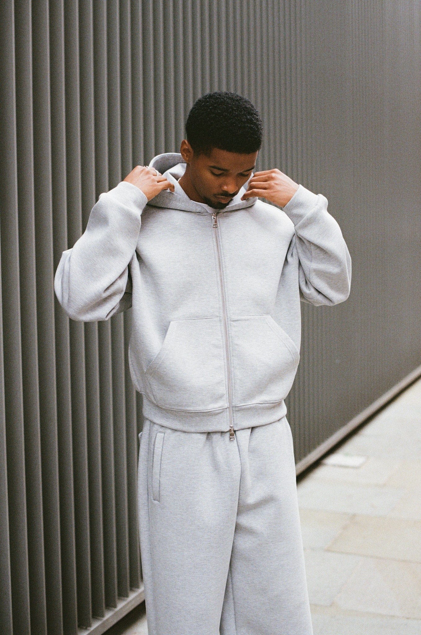 Cernucci Scuba Zip Through Boxy Hoodie - Grey - Image 2