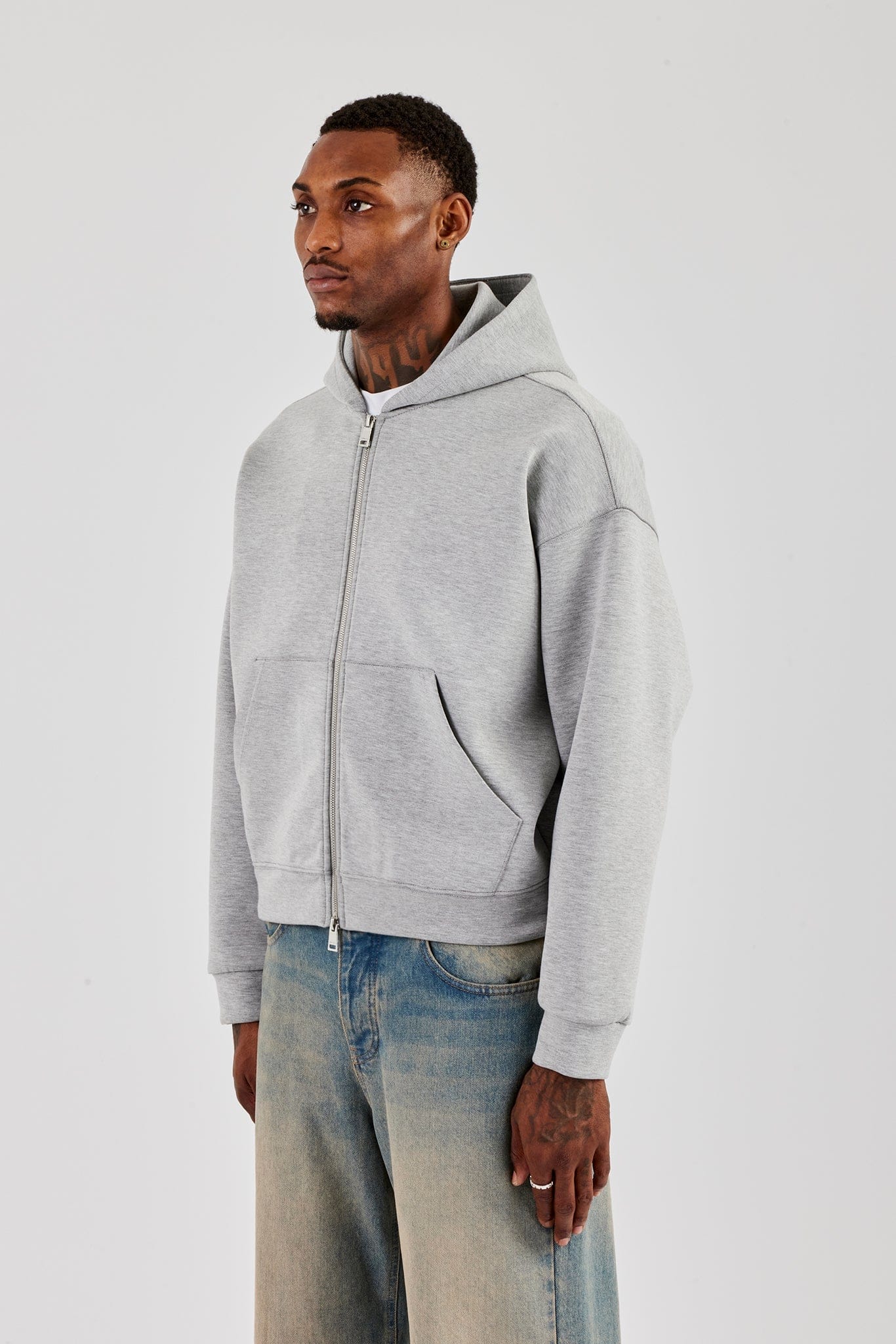 Cernucci Scuba Zip Through Boxy Hoodie - Grey - Image 4