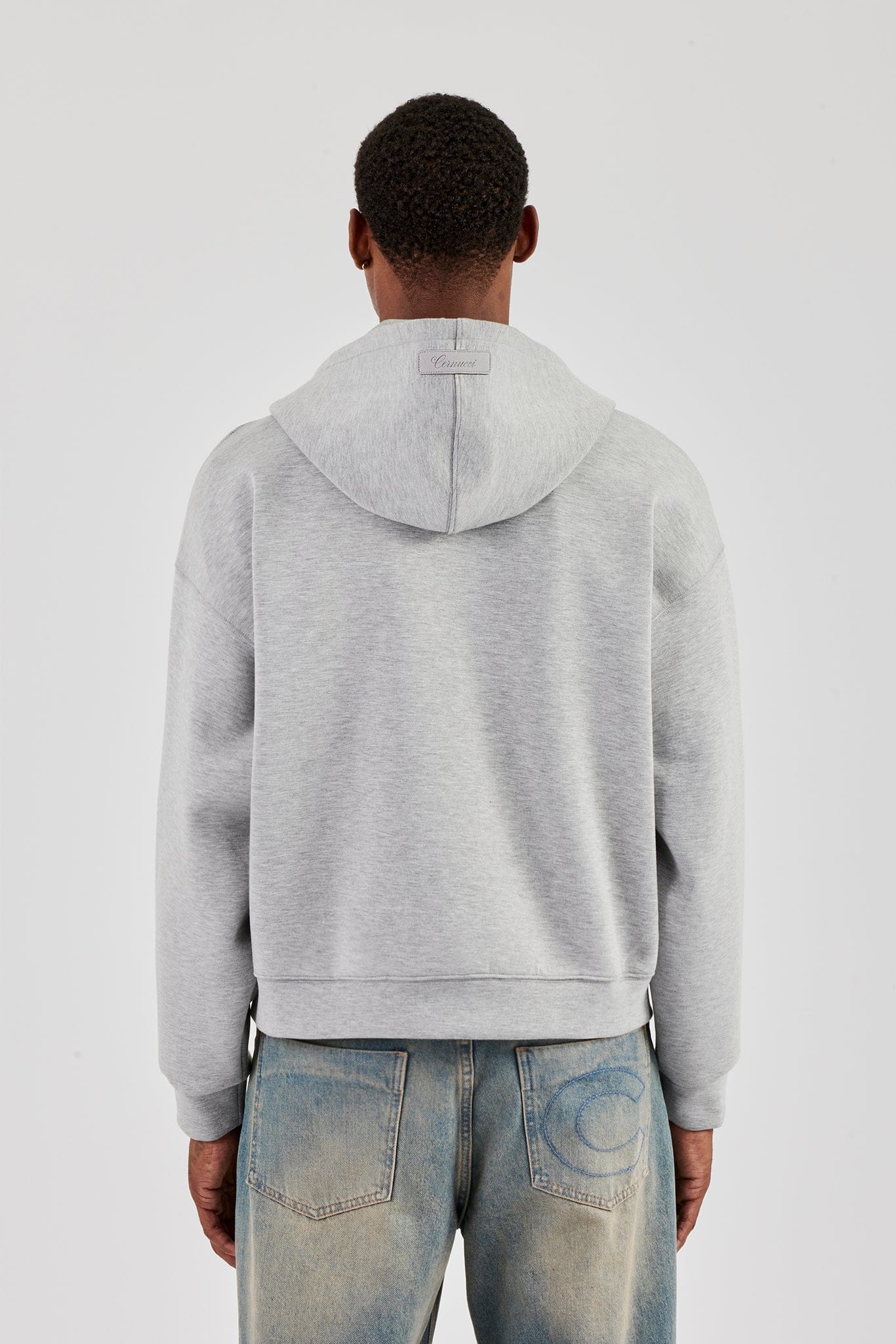 Cernucci Scuba Zip Through Boxy Hoodie - Grey - Image 5