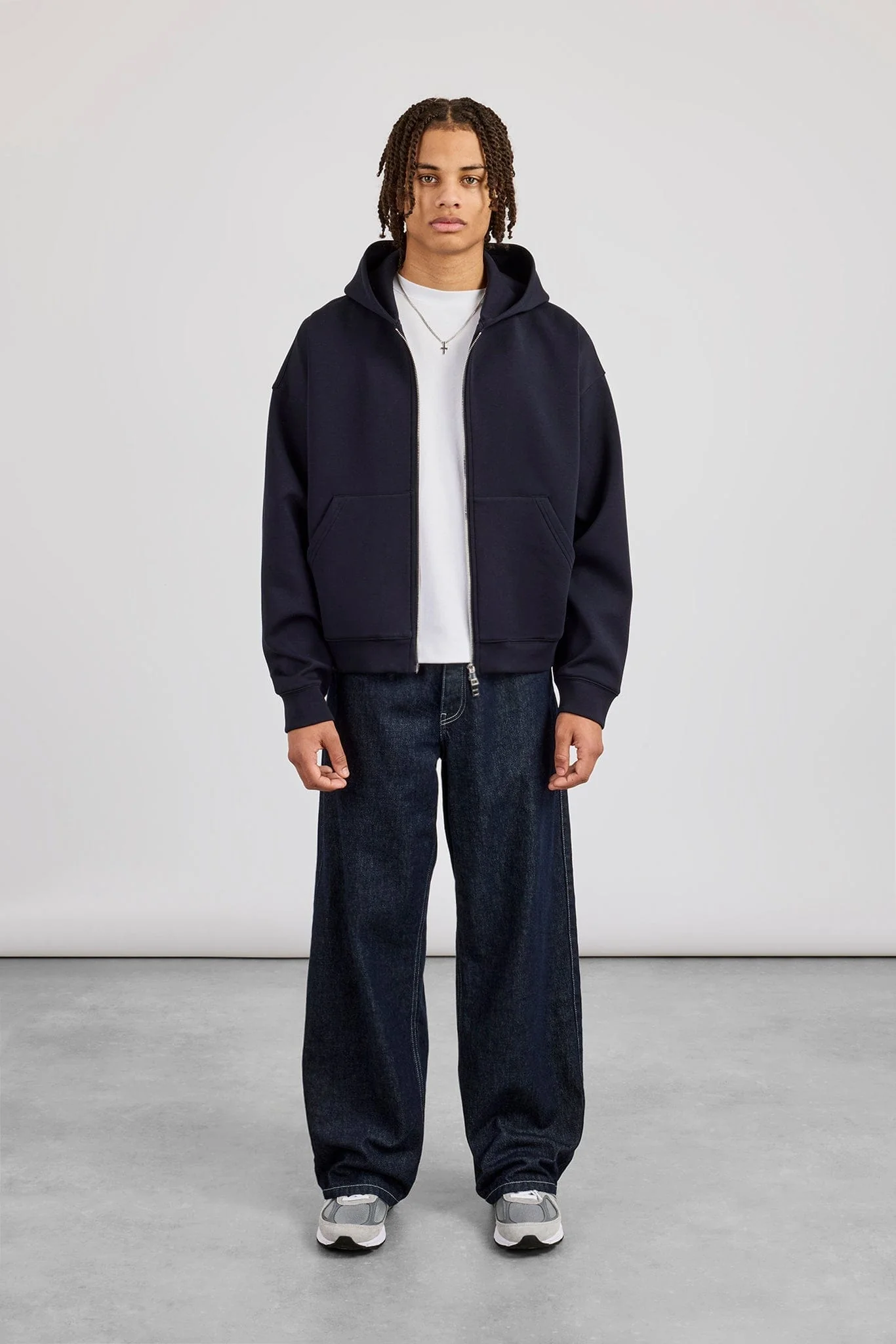 Cernucci Scuba Zip Through Boxy Hoodie - Navy - Image 4