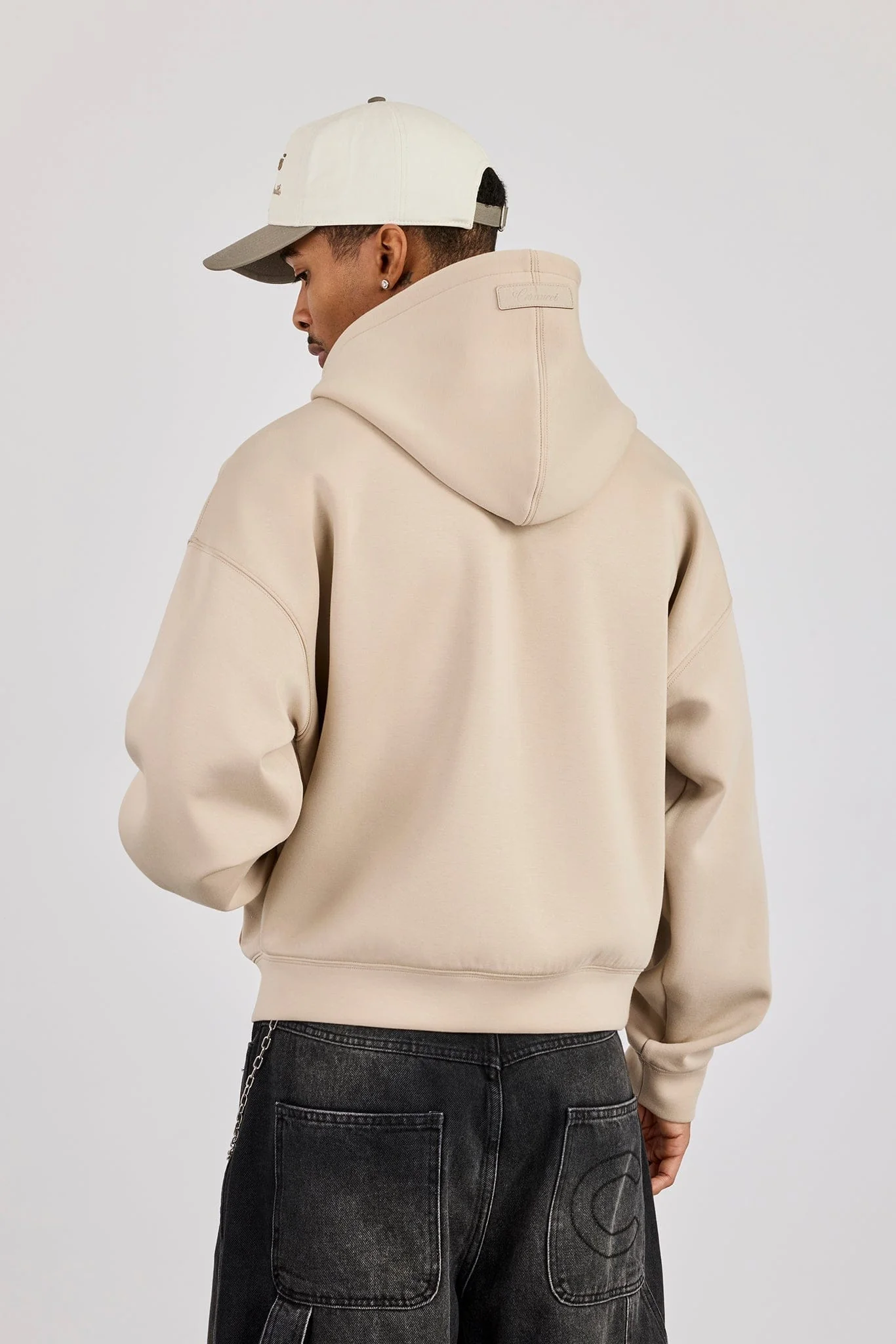 Cernucci Scuba Zip Through Boxy Hoodie - Stone - Image 4