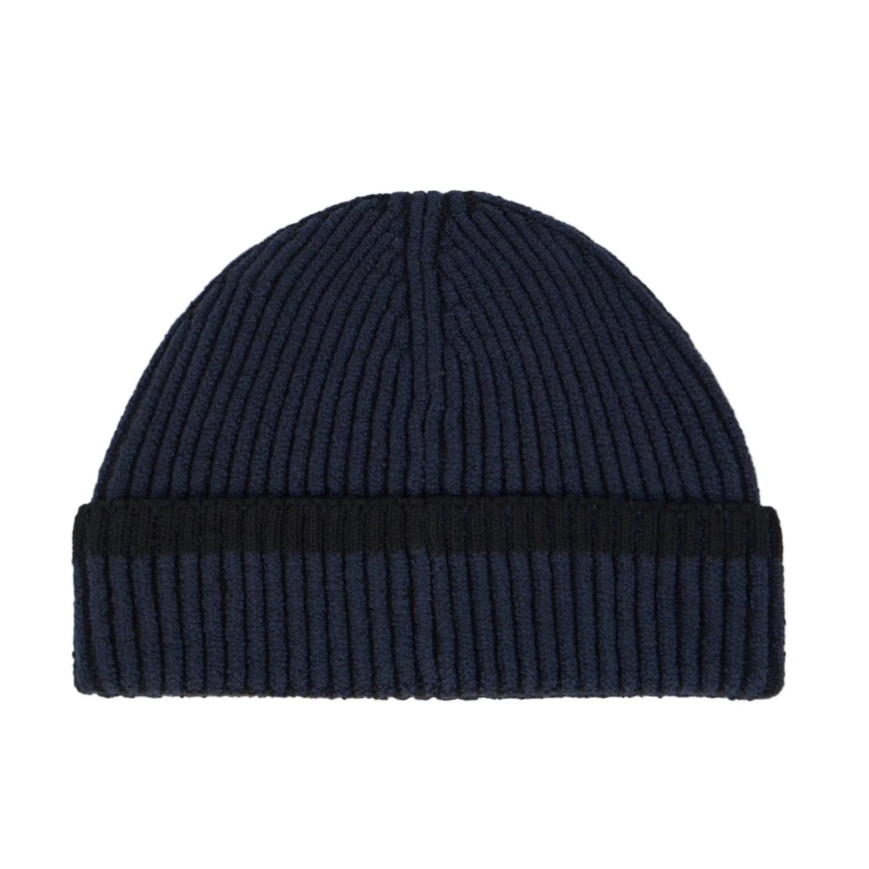 Stone Island Beanie with Vanisé Ribbing and Compass Patch in Navy - Image 2