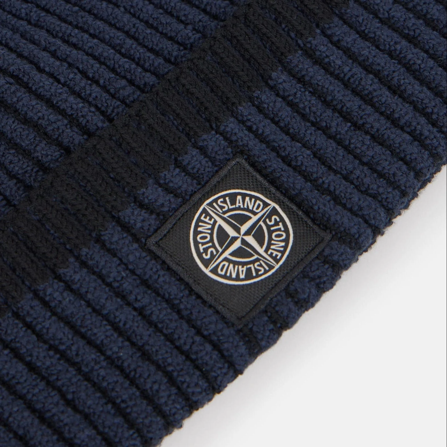Stone Island Beanie with Vanisé Ribbing and Compass Patch in Navy - Image 3