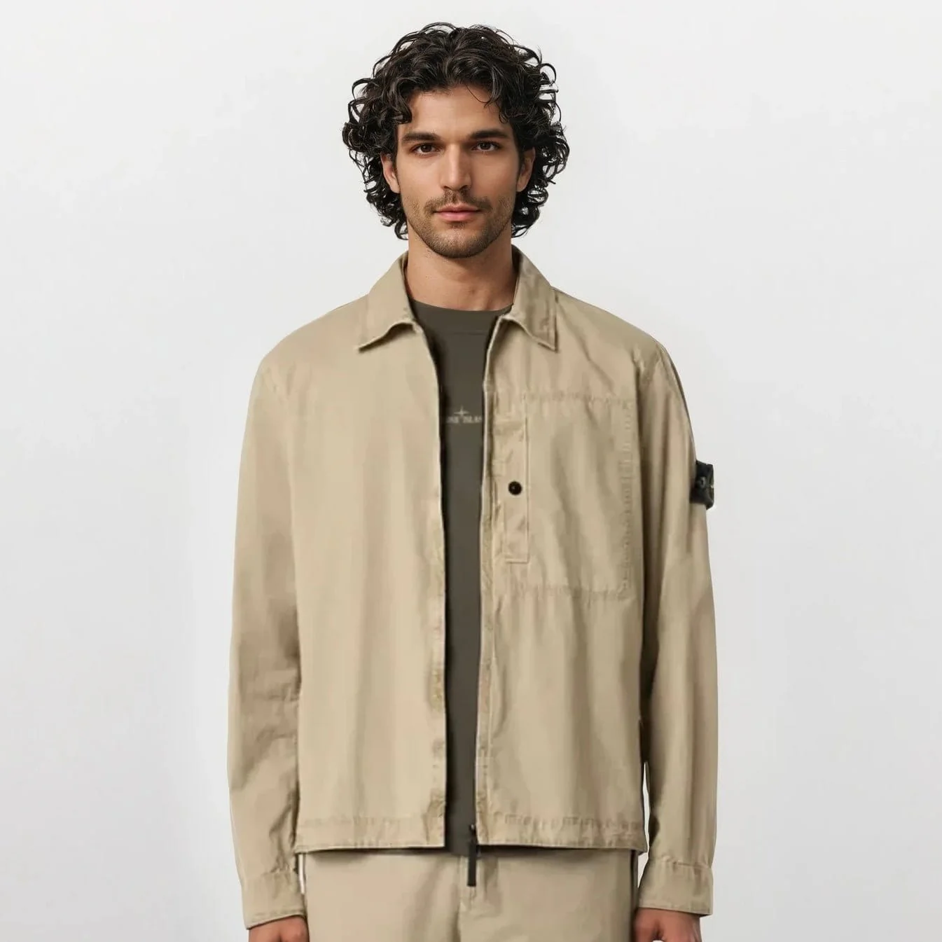 Stone Island Brushed Organic Cotton Canvas Overshirt in Desert - Image 2