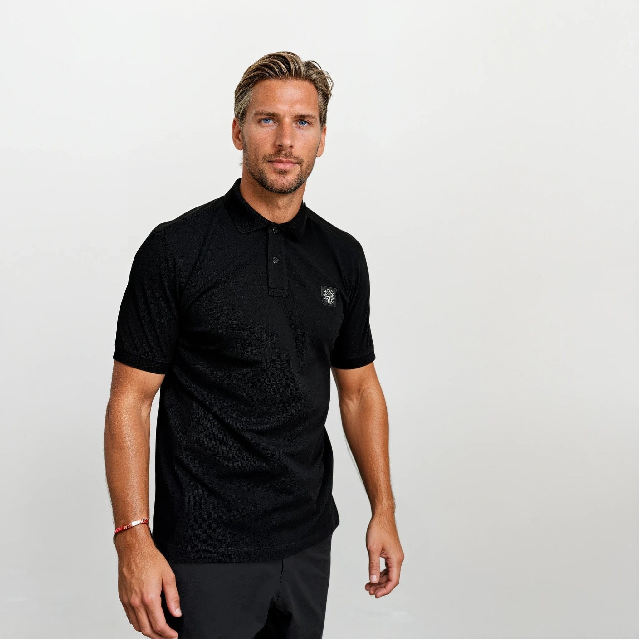 Stone Island Compass Badge Polo T-Shirt Slim Fit Black - Image 2