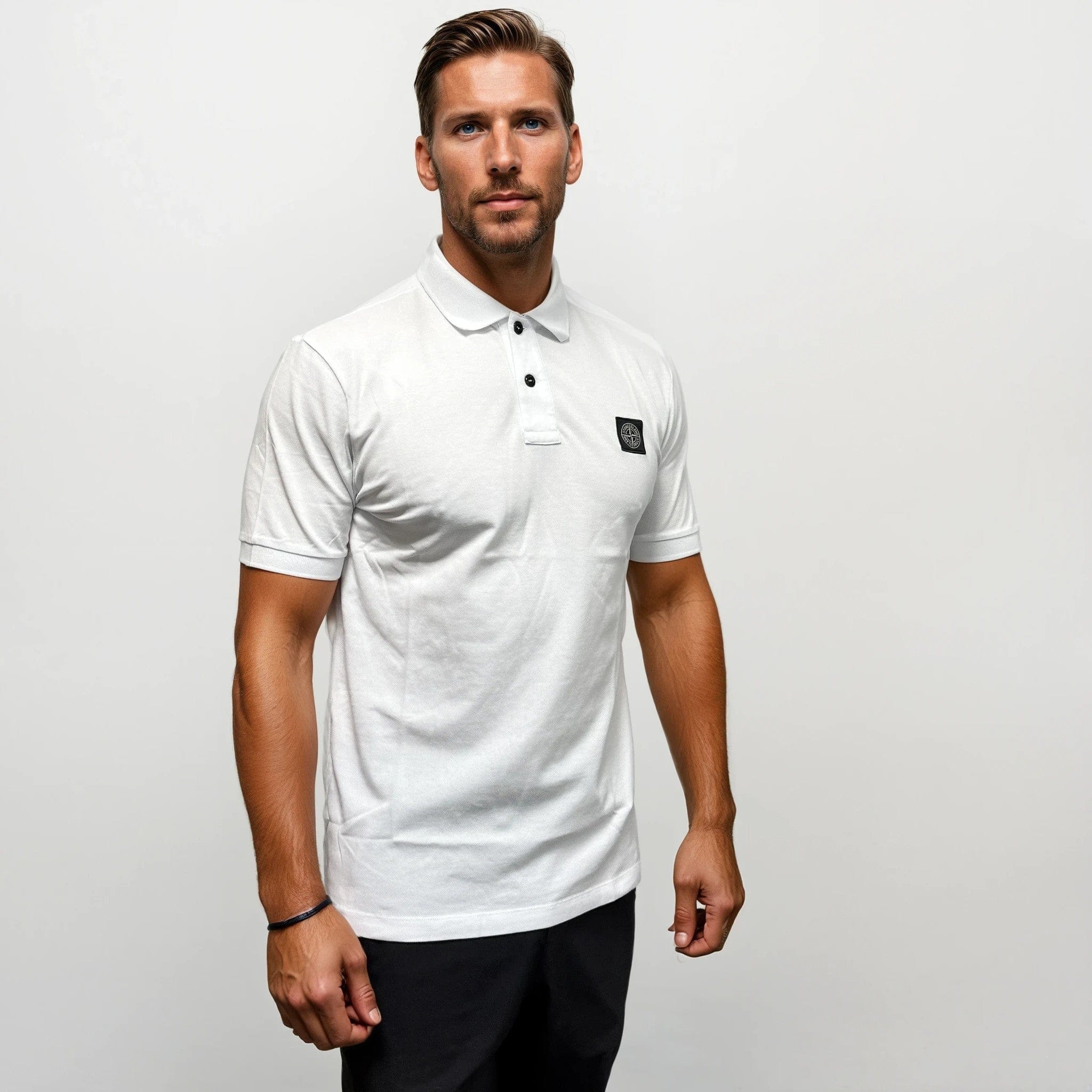 Stone Island Compass Badge Polo T-Shirt Slim Fit White - Image 2
