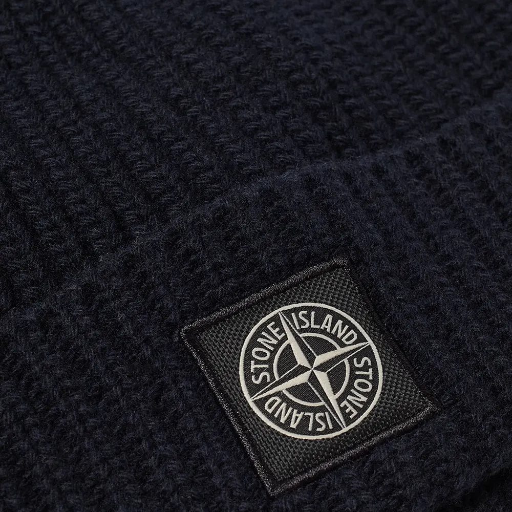 Stone Island Compass Patch Wool Beanie Hat Navy - Image 2
