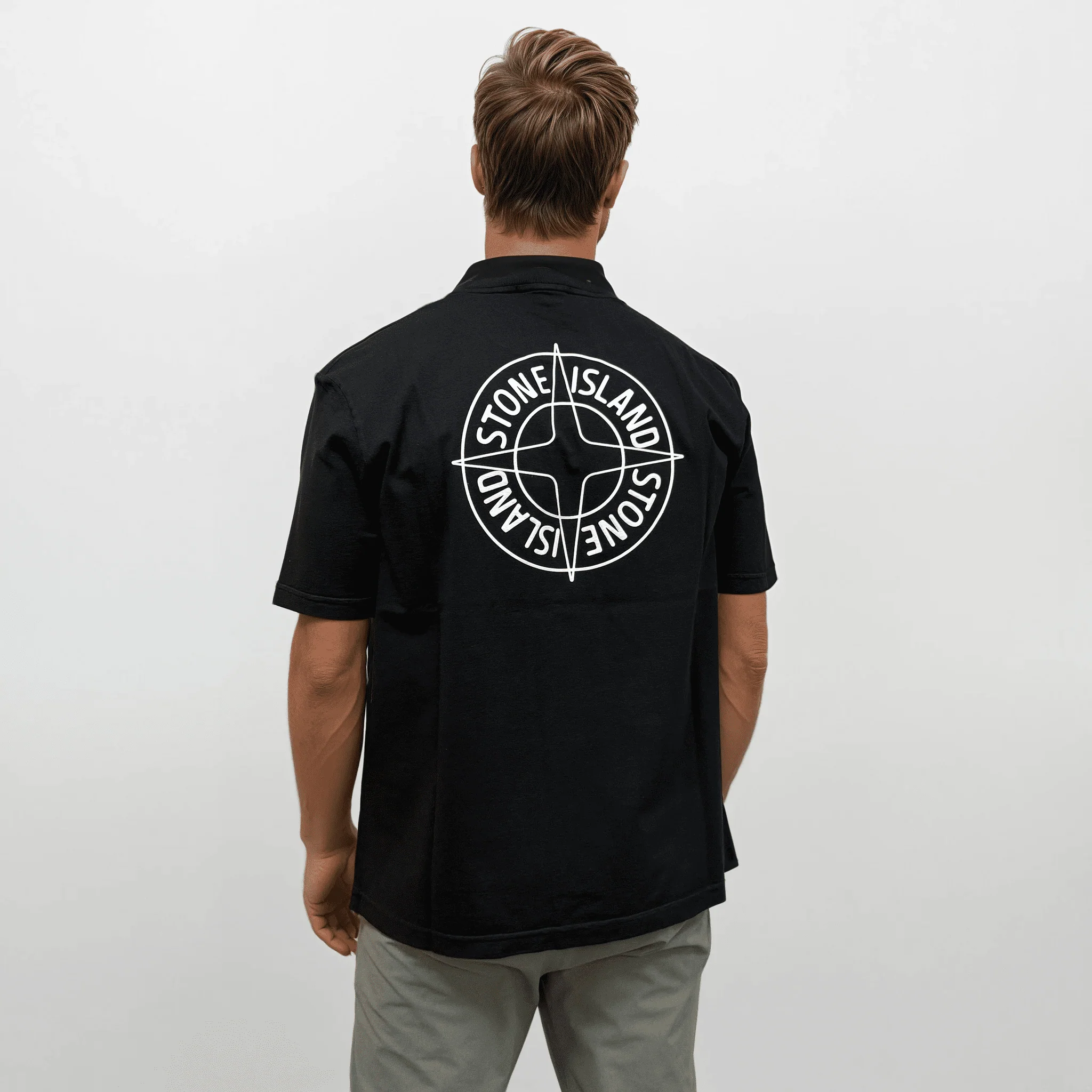 Stone Island Compass-Print Crewneck T-Shirt in Black - Image 2