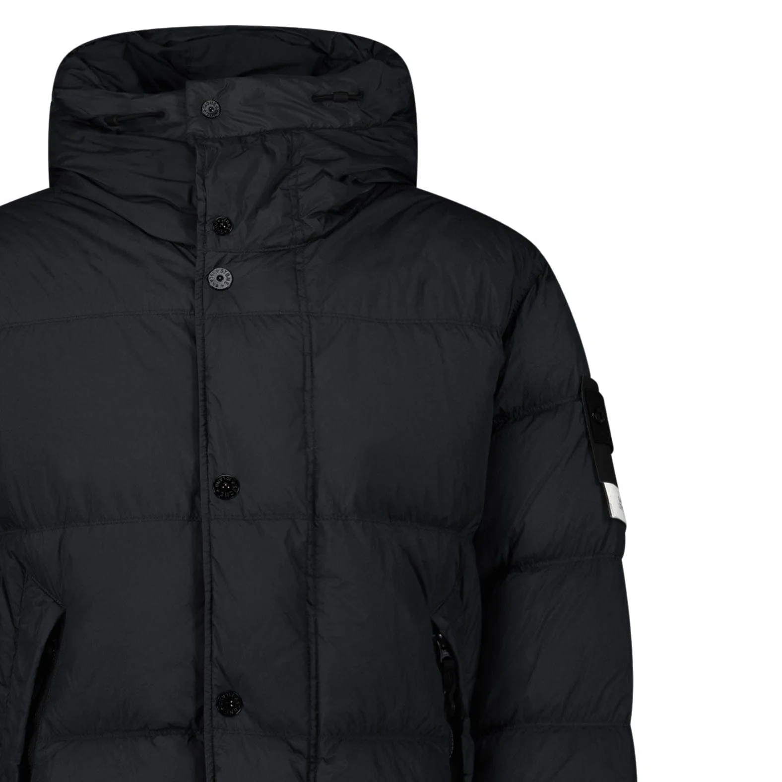 Stone Island Hooded Down Crinkle Reps NY Jacket in Black - Image 4