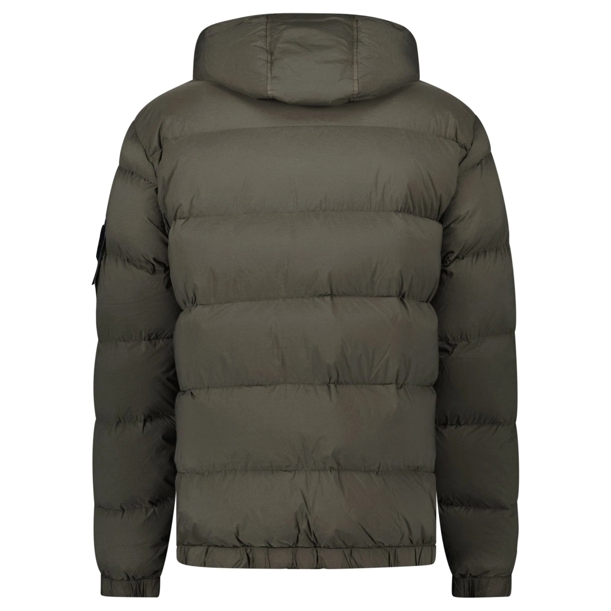 Stone Island Hooded Down Jacket with Seamless Feather Tunnels in Military Green - Image 3