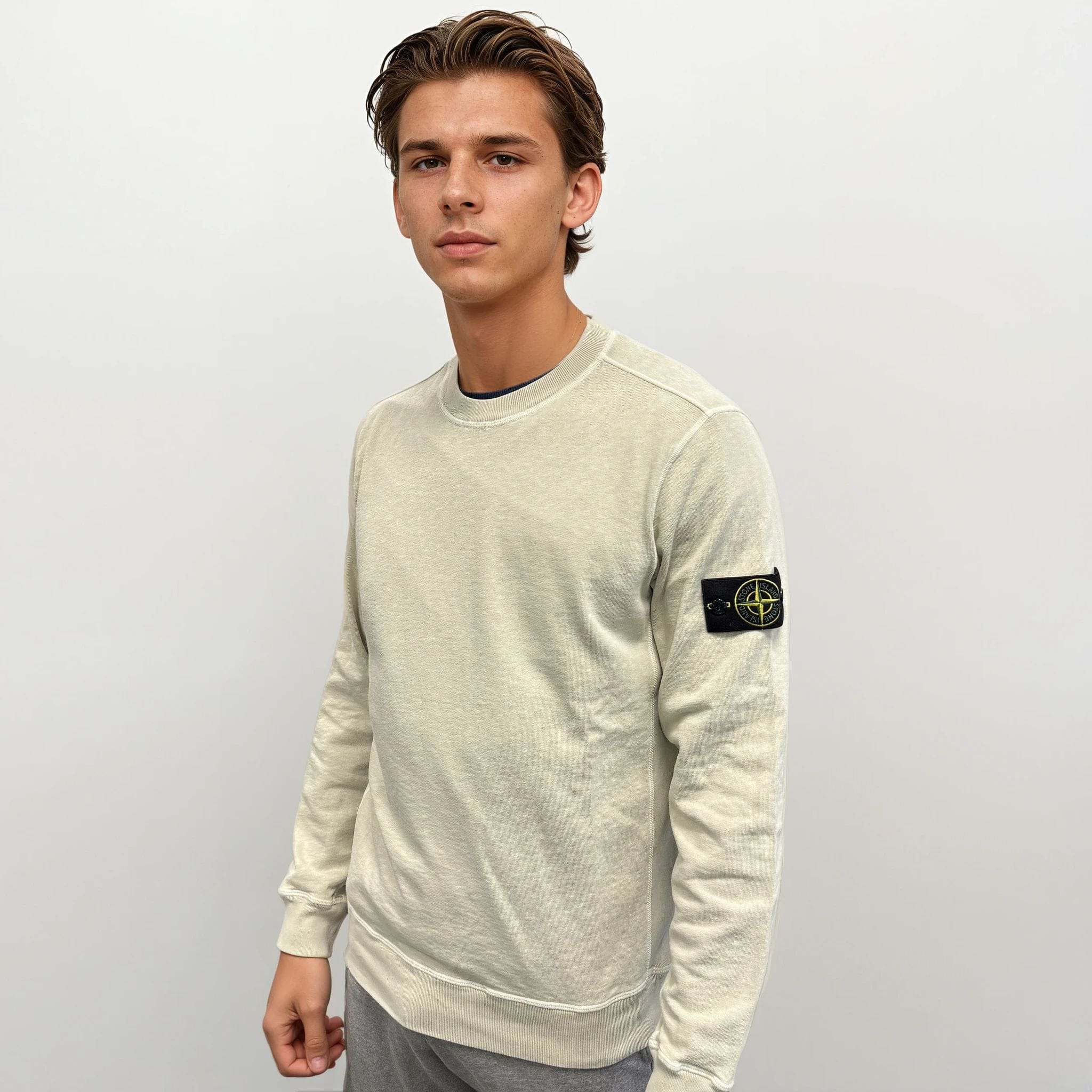 Stone Island Old Effect Crewneck Sweatshirt Beige - Image 2