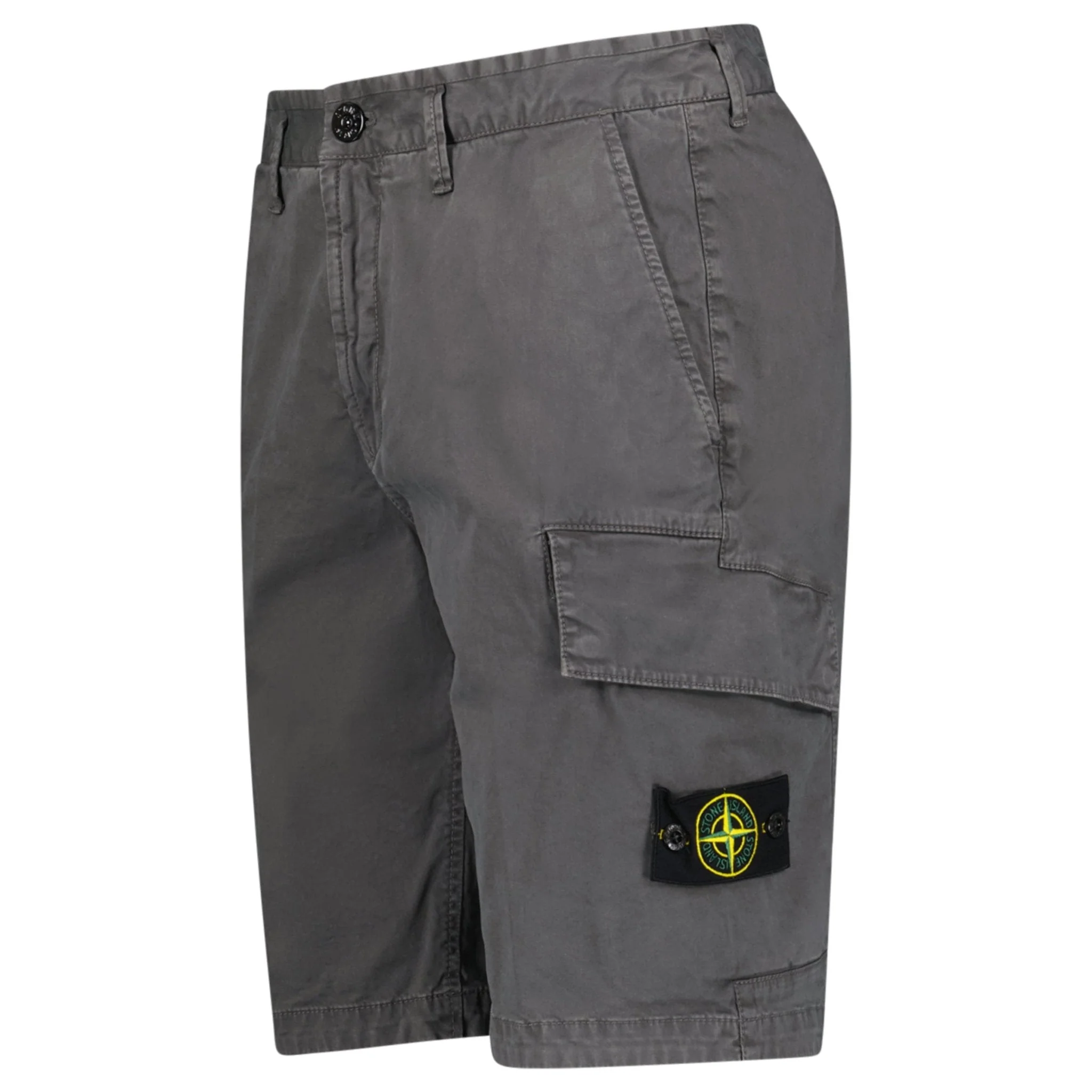 Stone Island Organic Cotton Stretch Broken Twill 'Old' Effect Cargo Shorts in Charcoal Grey - Image 2