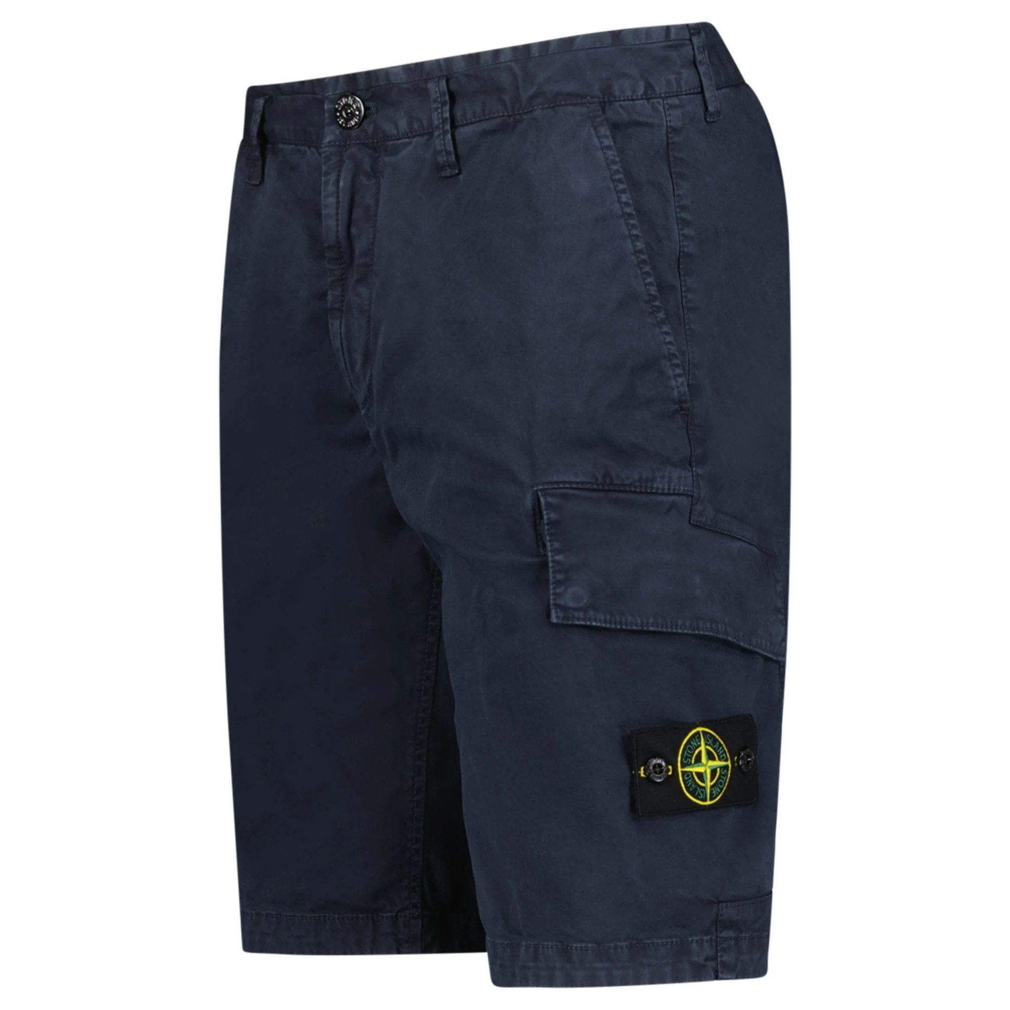 Stone Island Organic Cotton Stretch Broken Twill 'Old' Effect Cargo Shorts in Navy - Image 2