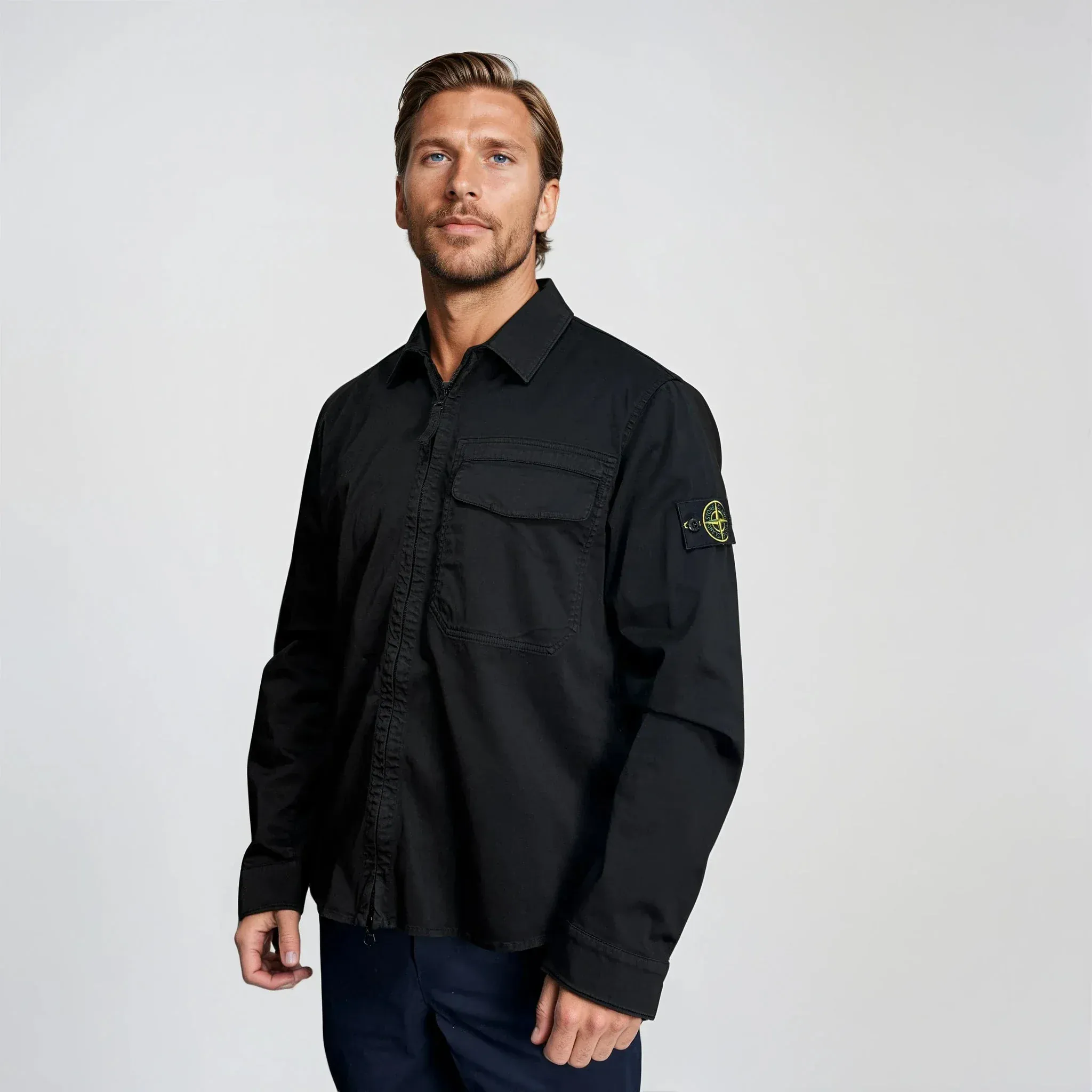 Stone Island Stretch Organic Cotton Satin Overshirt in Black - Image 2