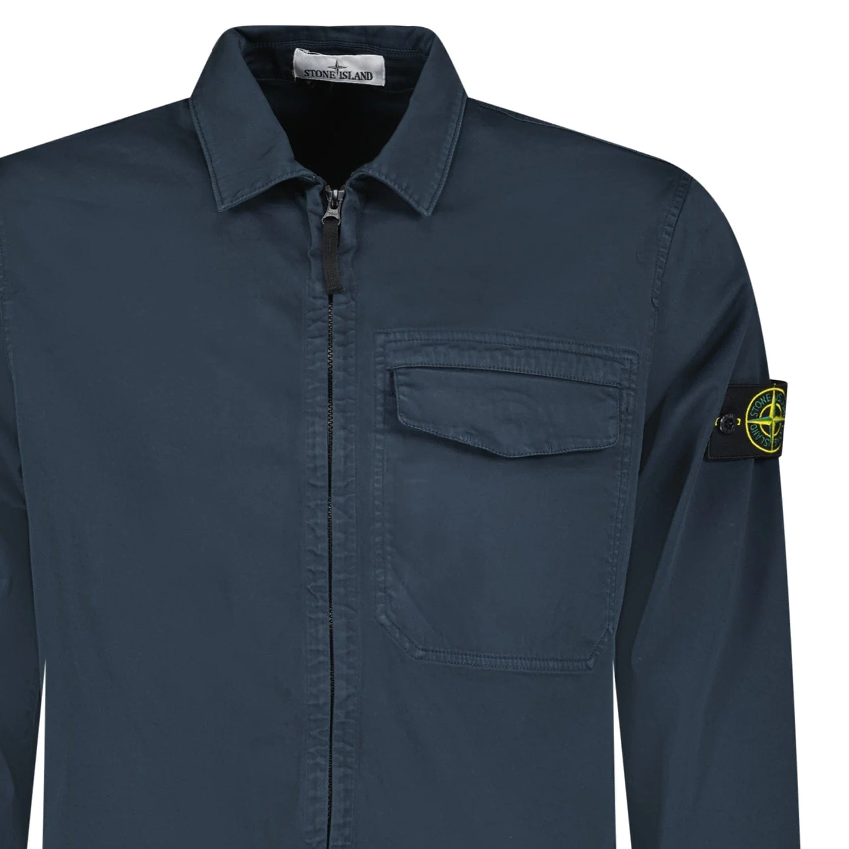 Stone Island Stretch Organic Cotton Satin Overshirt in Navy - Image 5