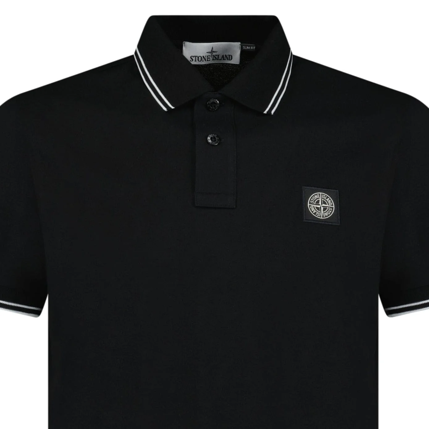 Stone Island Stripe Collar Polo T-Shirt Slim Fit Black - Image 3