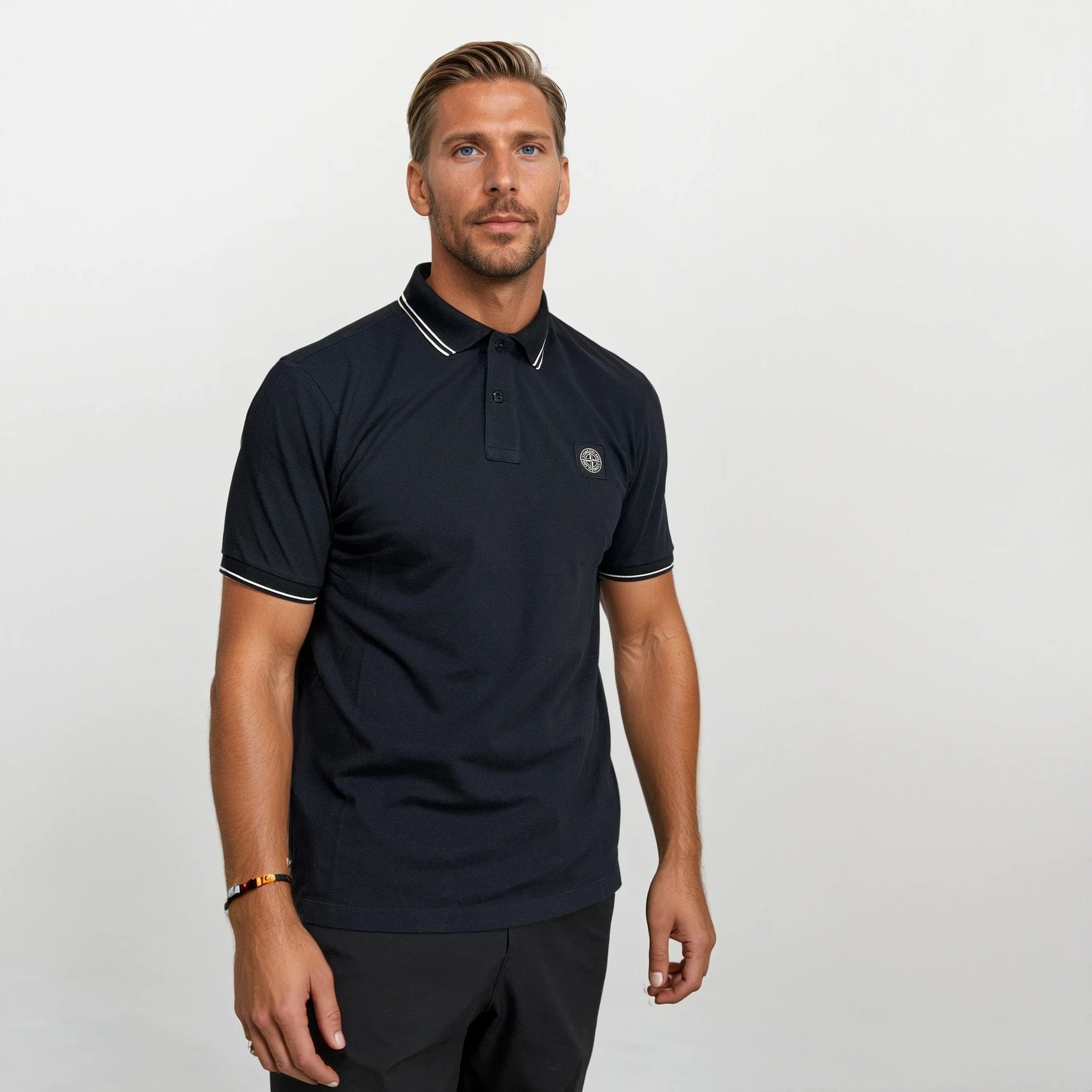 Stone Island Stripe Collar Polo T-Shirt Slim Fit Navy - Image 2