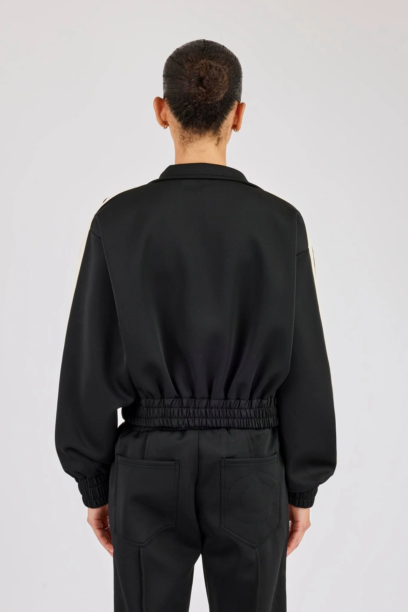 Cernucci Taping Cropped Funnel Neck Jacket - Black - Image 3