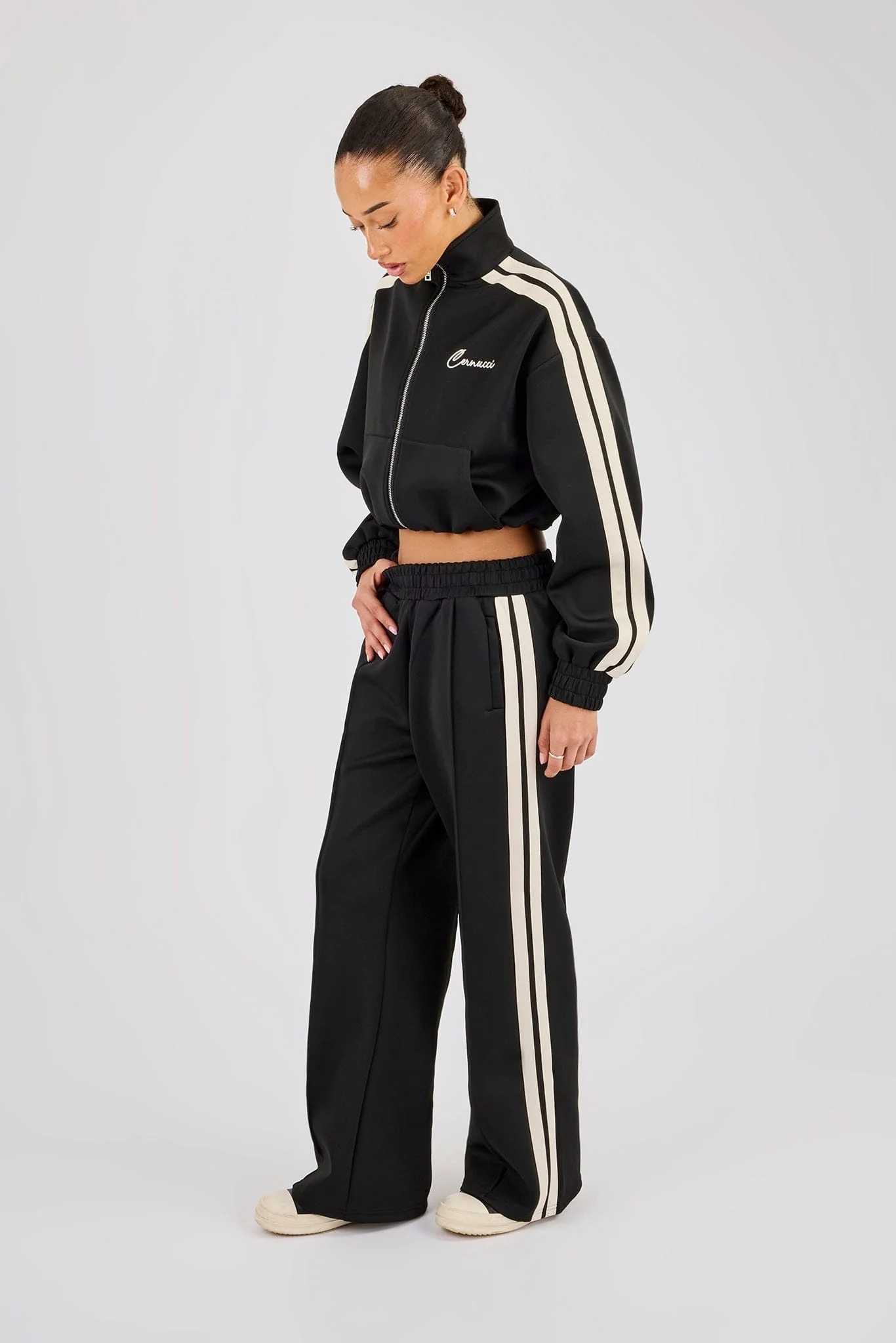 Cernucci Taping Cropped Funnel Neck Jacket - Black - Image 4