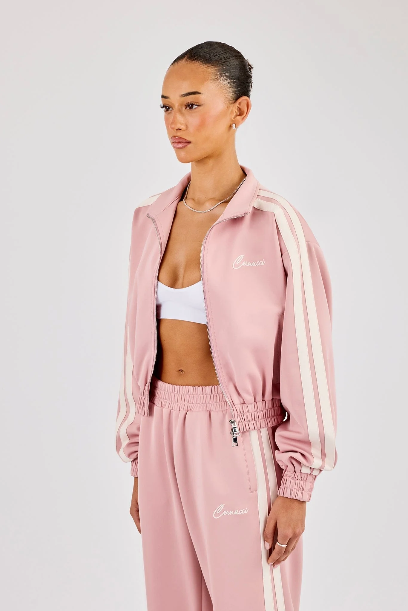 Cernucci Taping Cropped Funnel Neck Jacket - Dusty Pink - Image 2