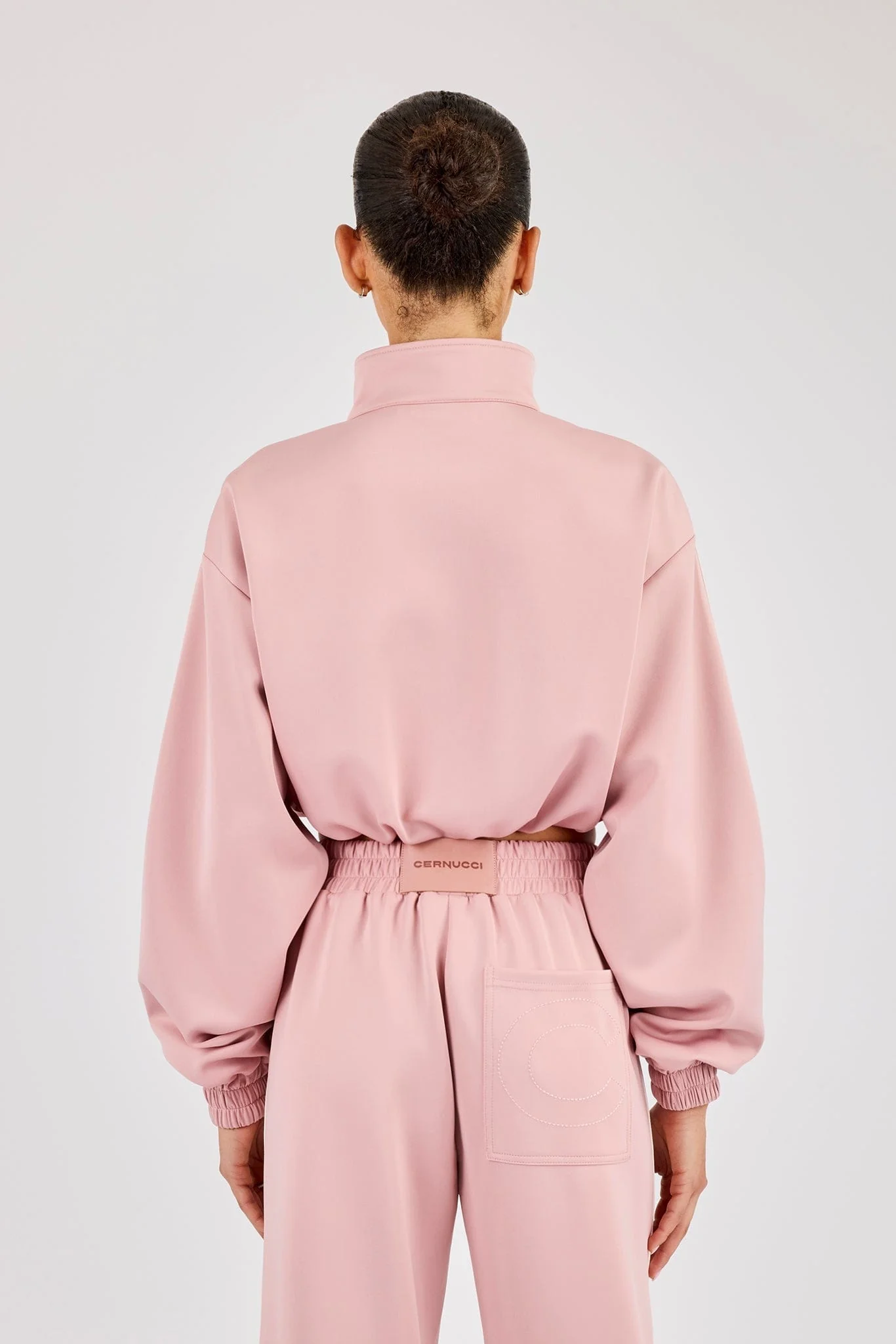Cernucci Taping Cropped Funnel Neck Jacket - Dusty Pink - Image 3