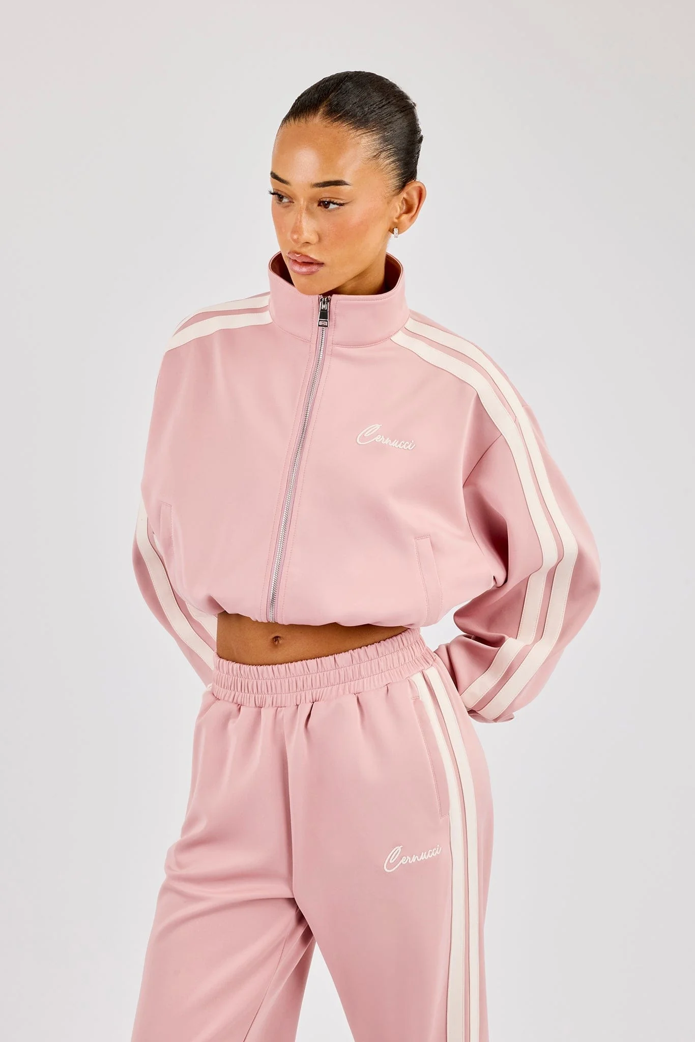 Cernucci Taping Cropped Funnel Neck Jacket - Dusty Pink - Image 4