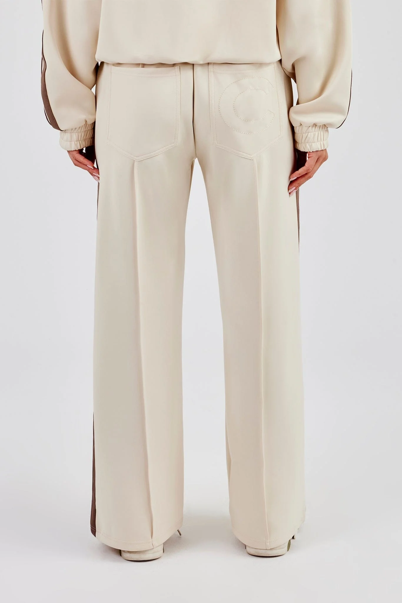 Cernucci Taupe Taping Wide Leg Track Pant - Off White - Image 3