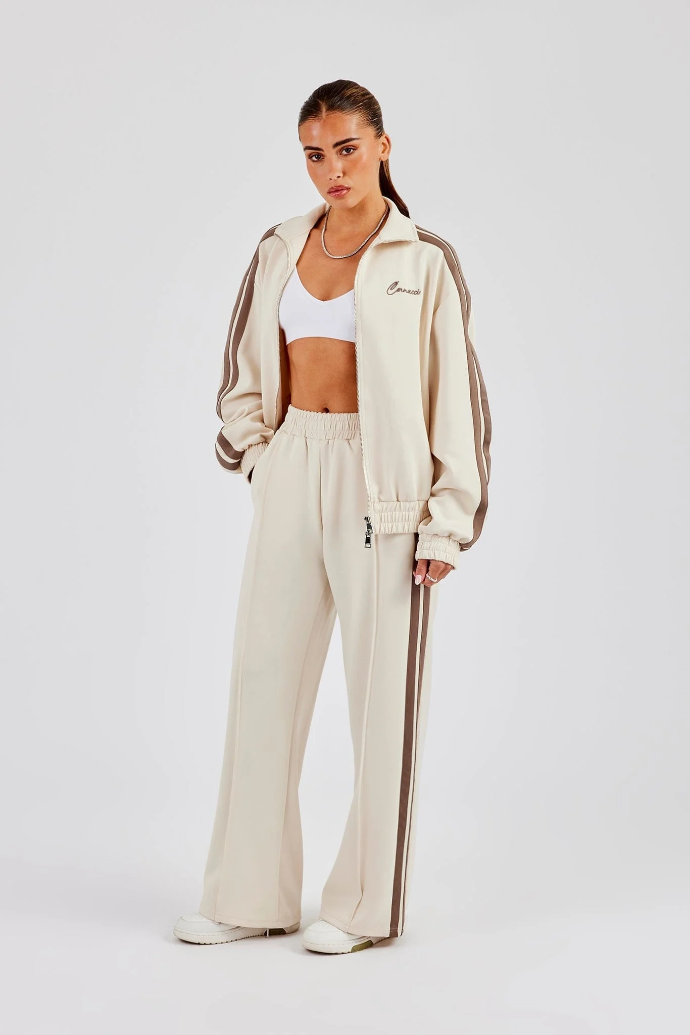 Cernucci Taupe Taping Wide Leg Track Pant - Off White - Image 4