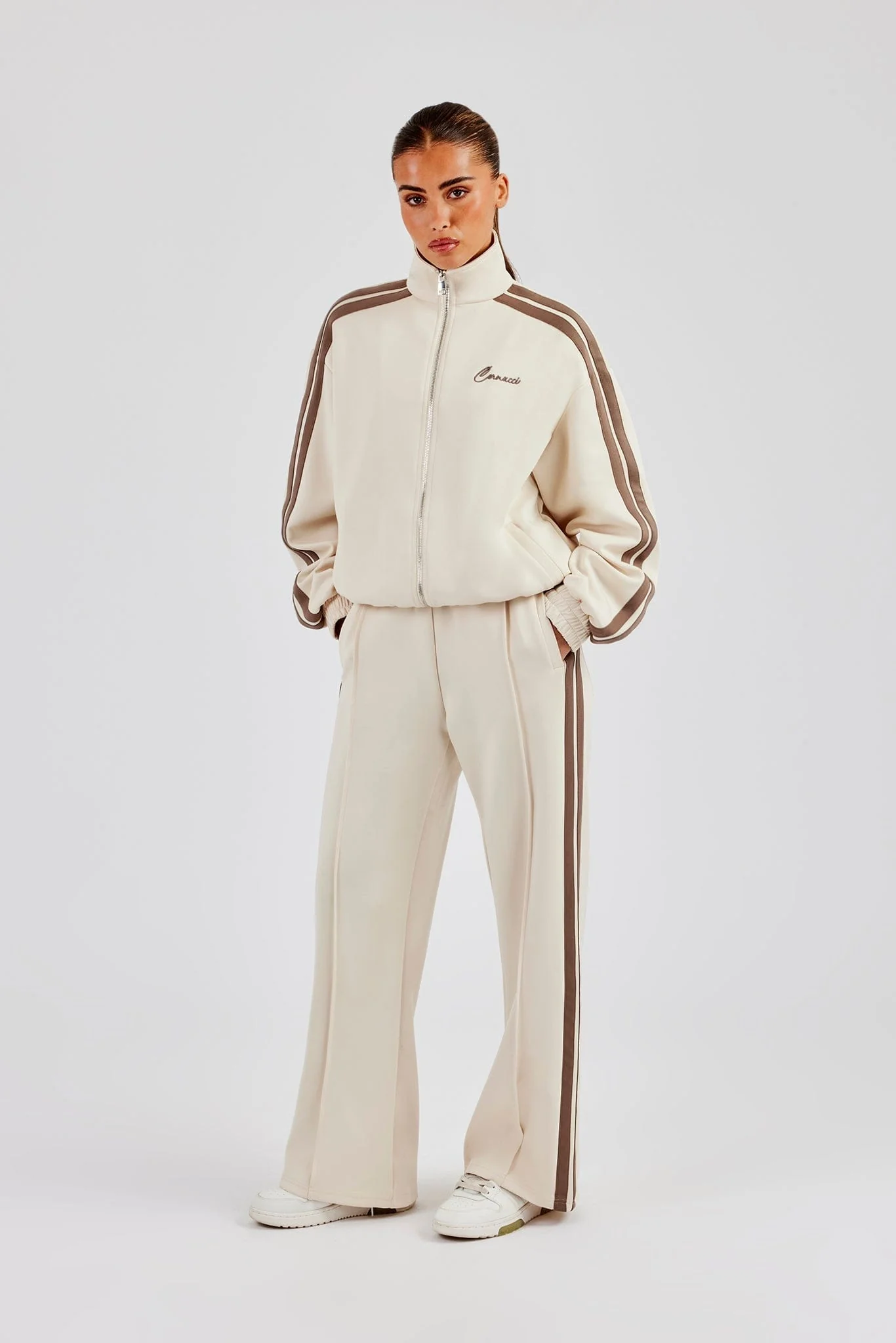 Cernucci Taupe Taping Wide Leg Track Pant - Off White - Image 5