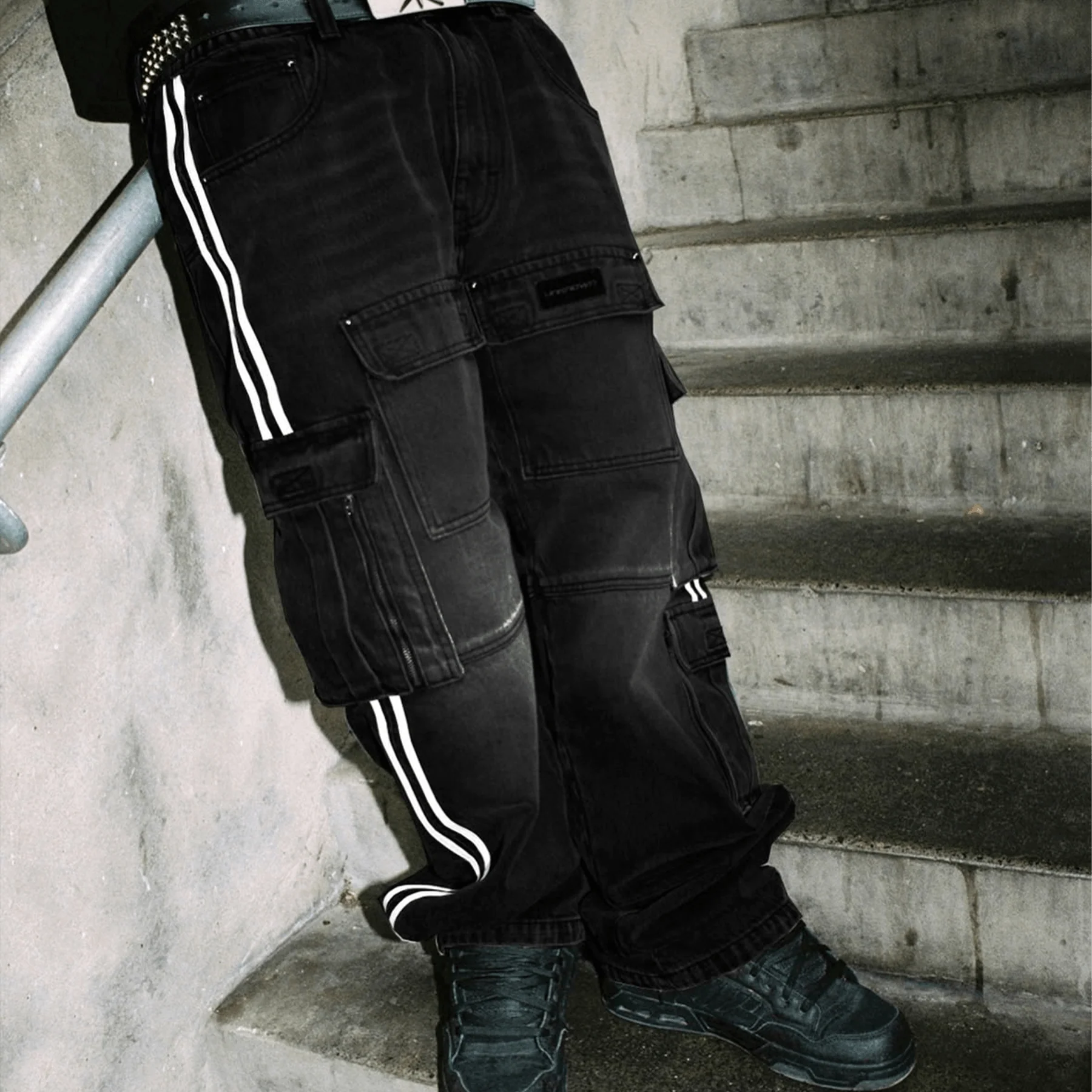 Unknown Black Striped Denim Cargos - Image 3