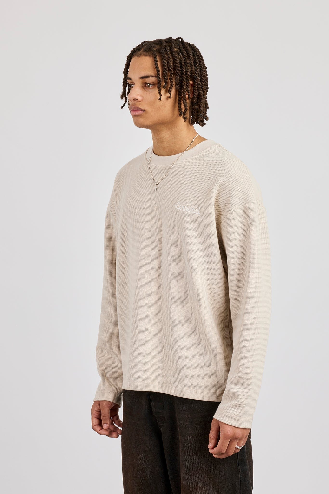 Cernucci Waffle Long Sleeve T-Shirt - Stone - Image 2