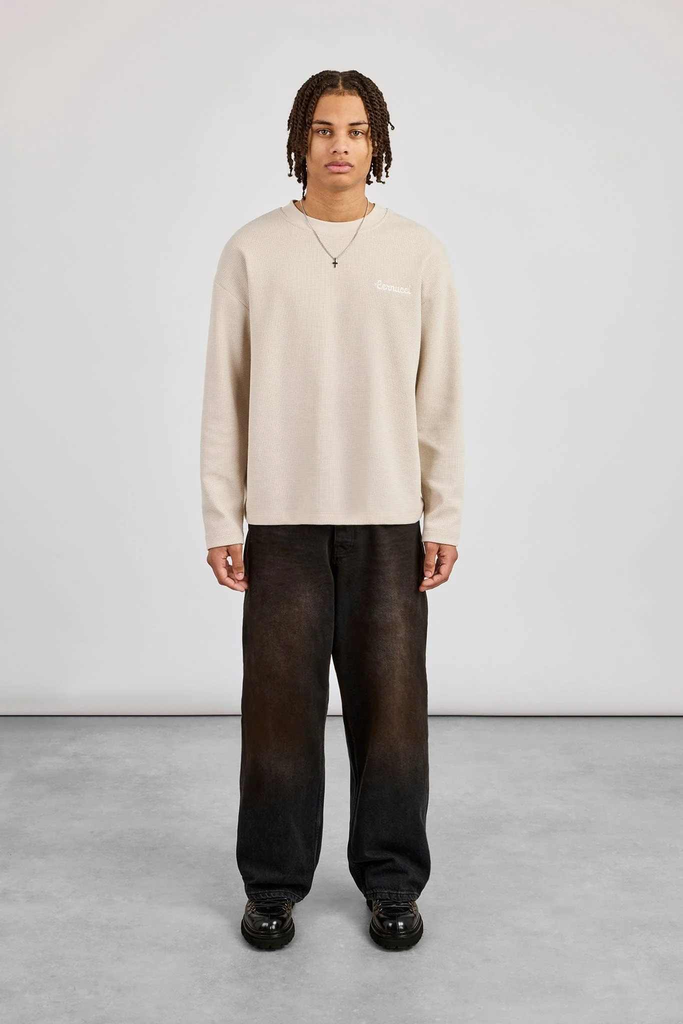 Cernucci Waffle Long Sleeve T-Shirt - Stone - Image 4