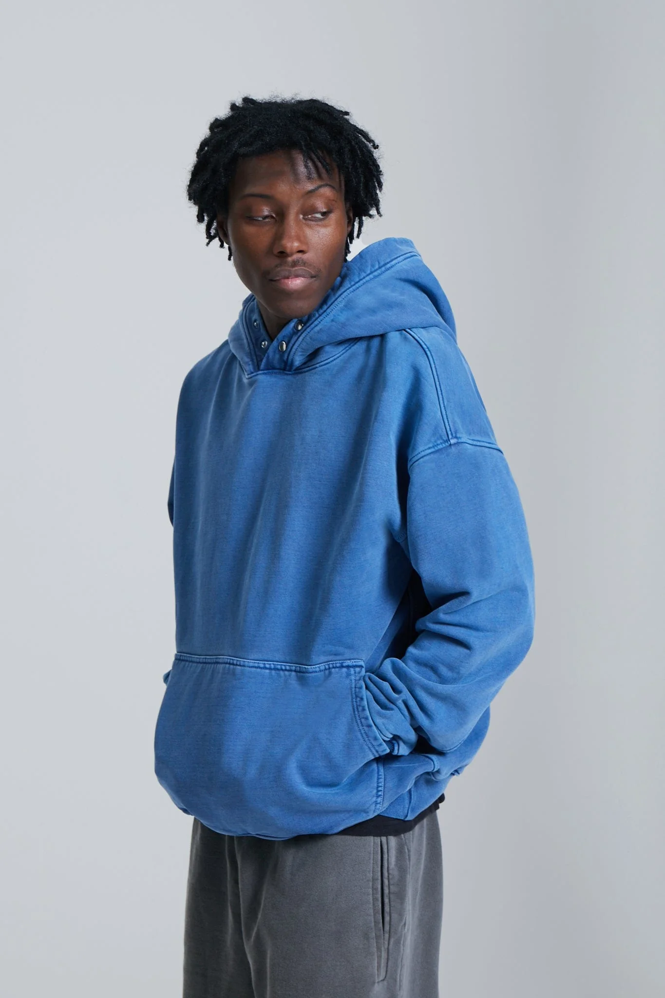 KAIZEN MARKET WASHED BLANK HOODIE BLUE - Image 3
