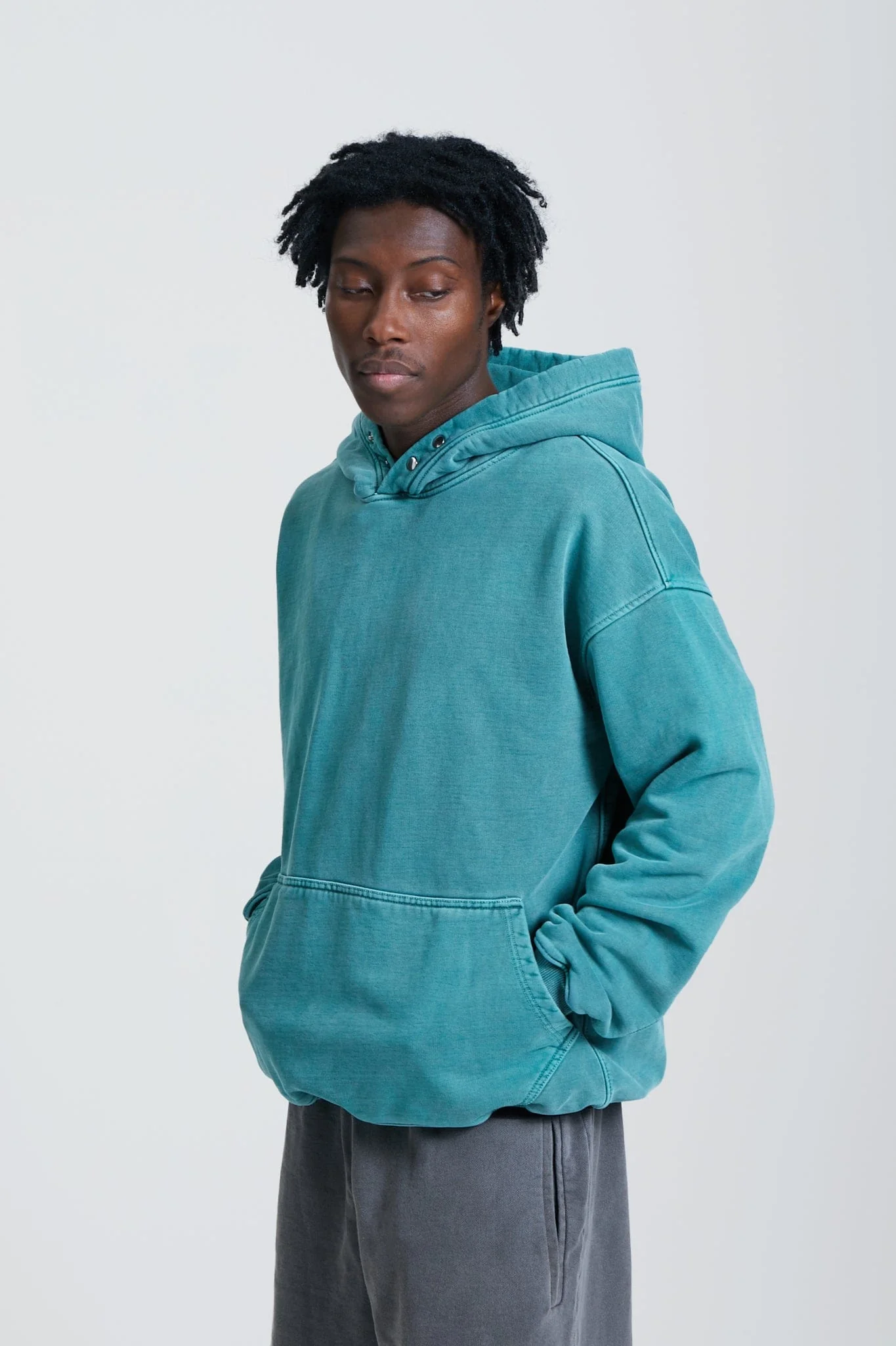 KAIZEN MARKET WASHED BLANK HOODIE GREEN - Image 3