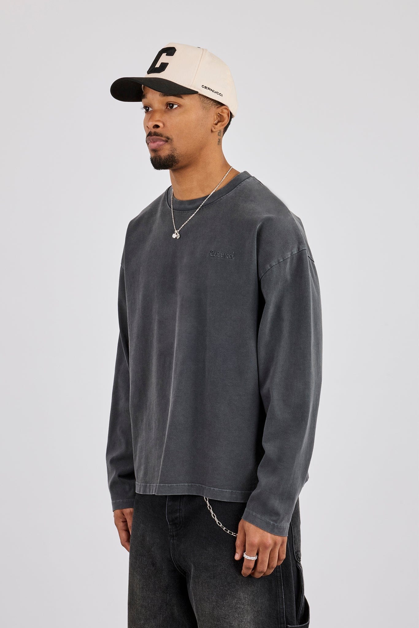 Cernucci Washed Long Sleeve T-Shirt - Charcoal - Image 2