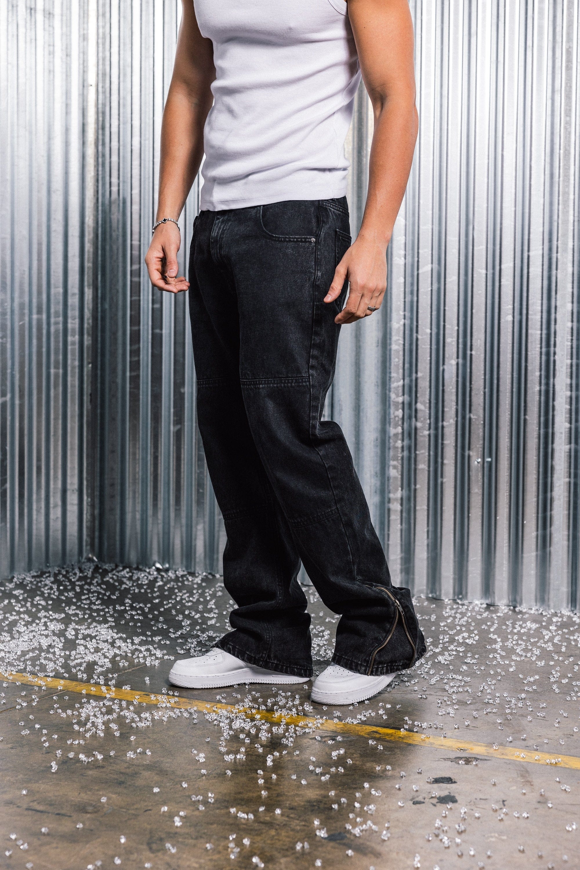 Benir Clothing Zip Flare Denim - Blackout - Image 3