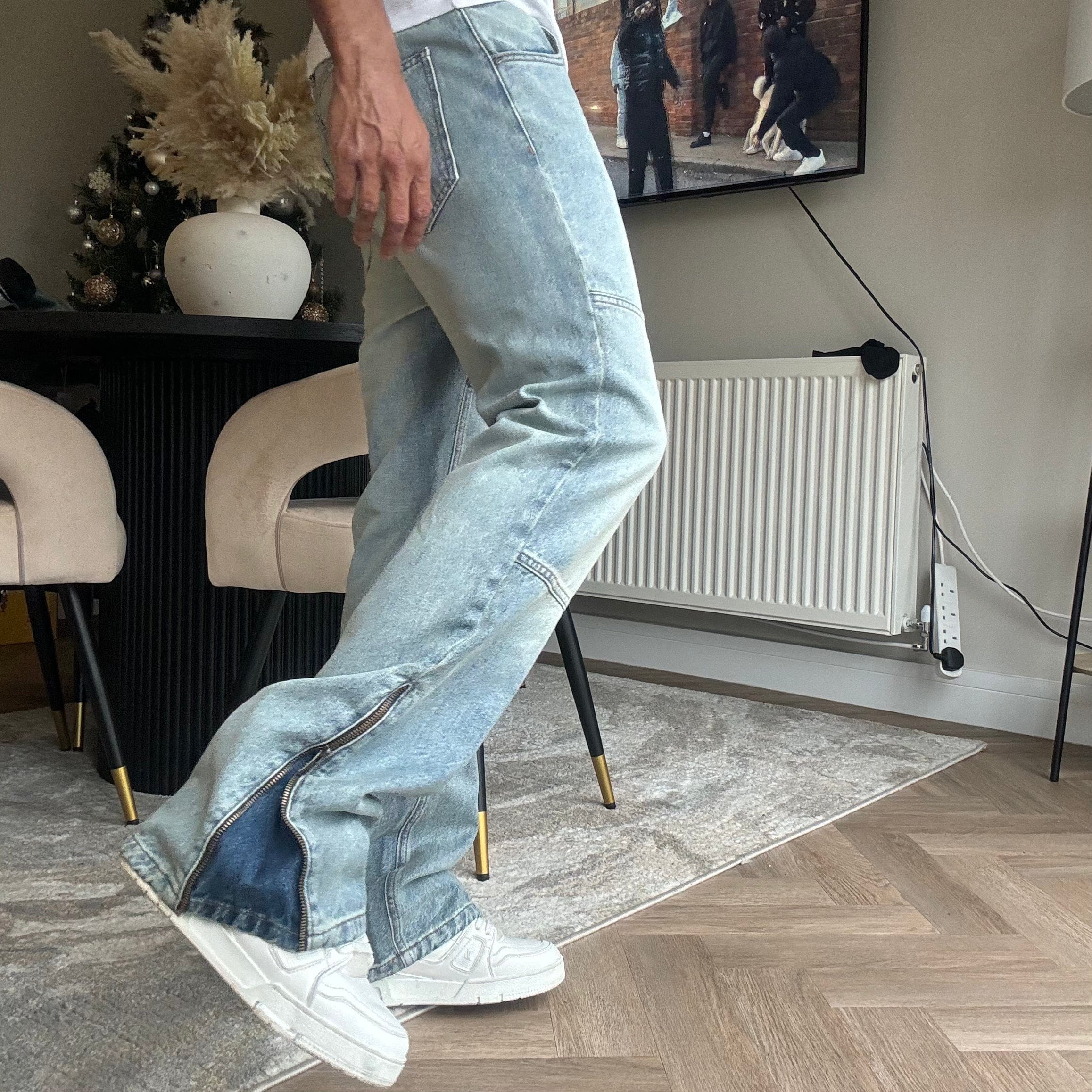 Benir Clothing Zip Flare Denim - Sky Blue - Image 4