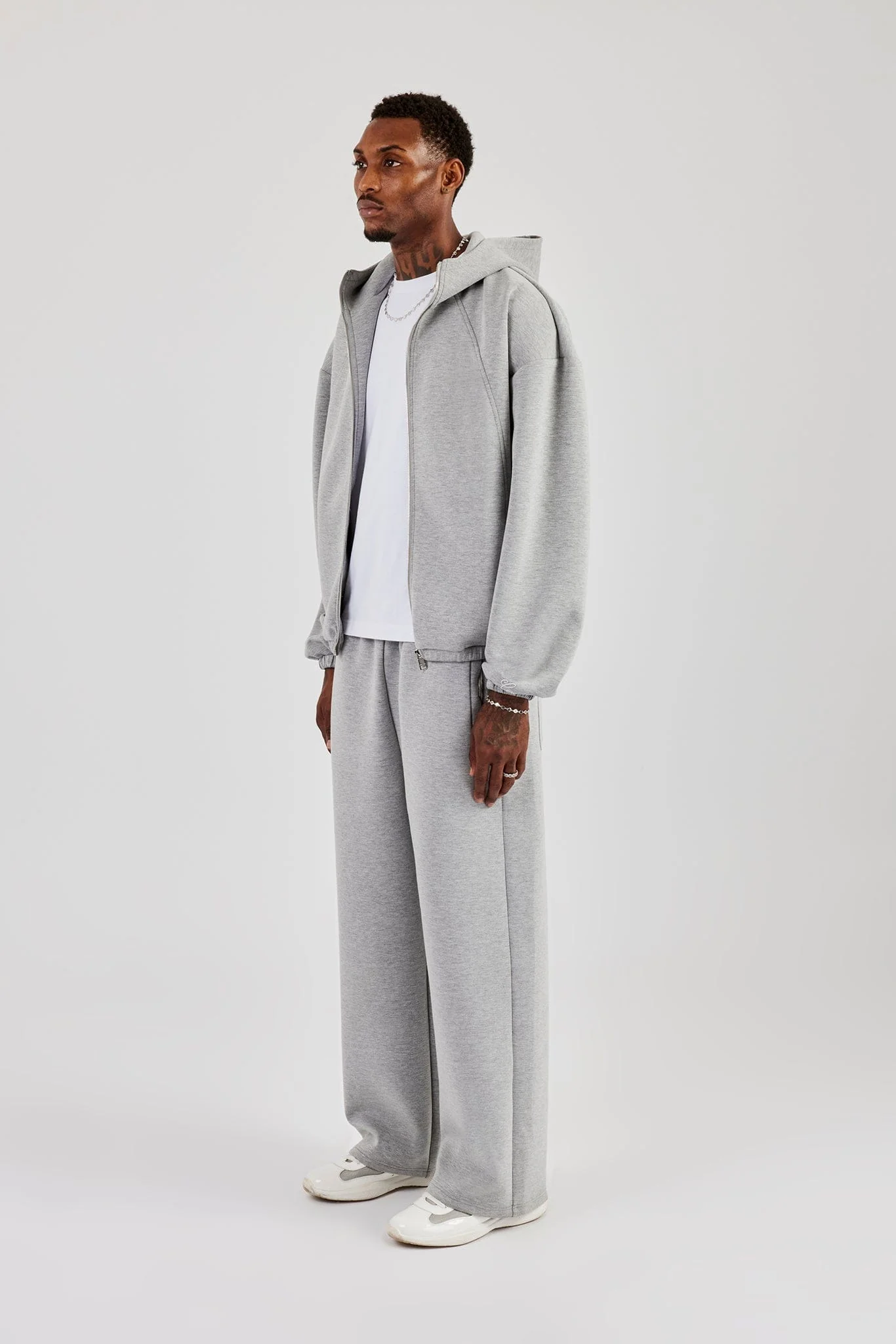 Cernucci Zip Hooded Panelled Scuba Jacket & Baggy Fit Trouser - Grey - Image 2