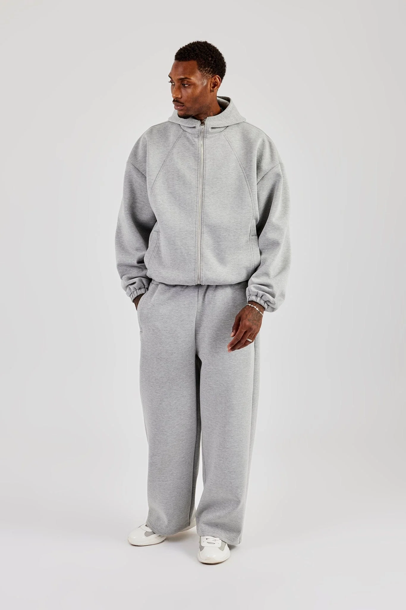 Cernucci Zip Hooded Panelled Scuba Jacket & Baggy Fit Trouser - Grey - Image 4