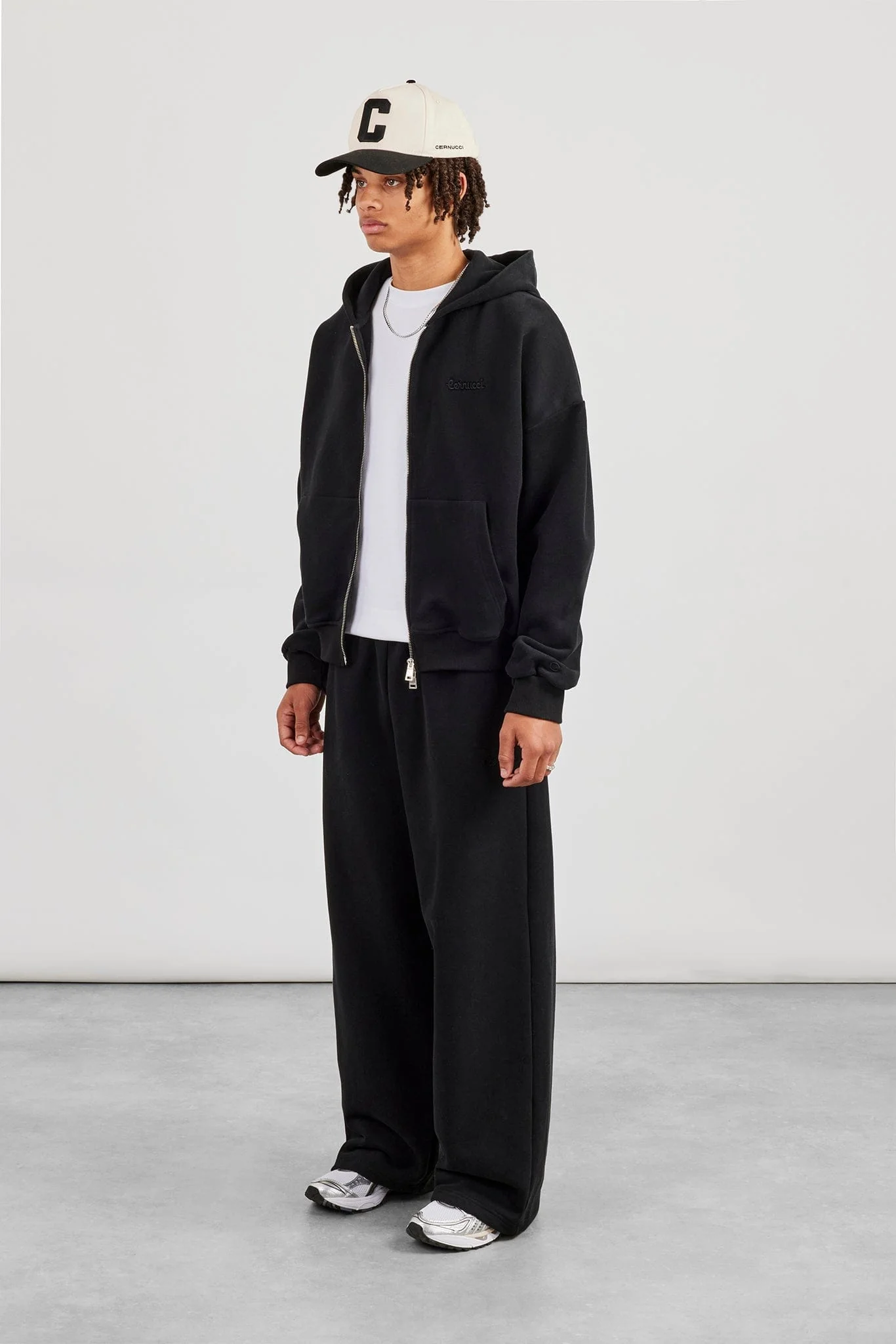 Cernucci Zip Through Boxy Hoodie & Baggy Fit Jogger - Black - Image 3