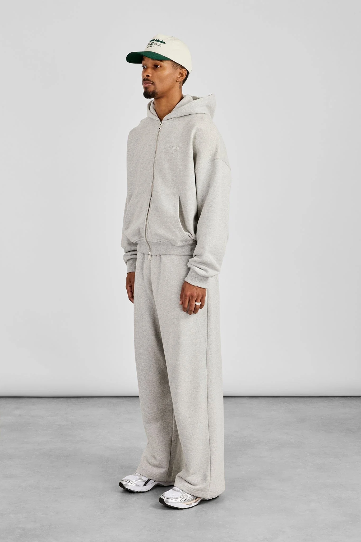 Cernucci Zip Through Boxy Hoodie & Baggy Fit Jogger - Grey Marl - Image 2