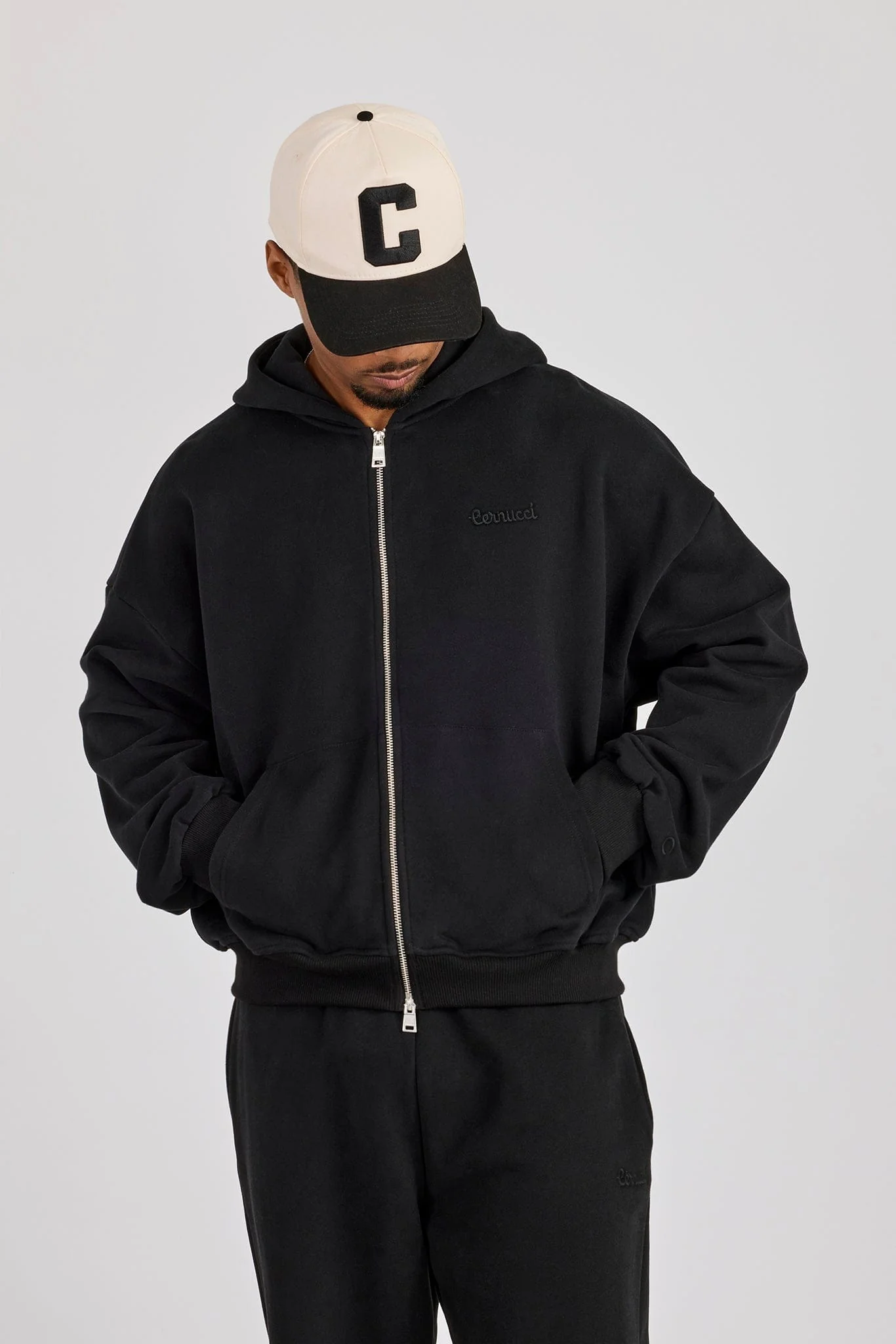 Cernucci Zip Through Boxy Hoodie - Black - Image 3